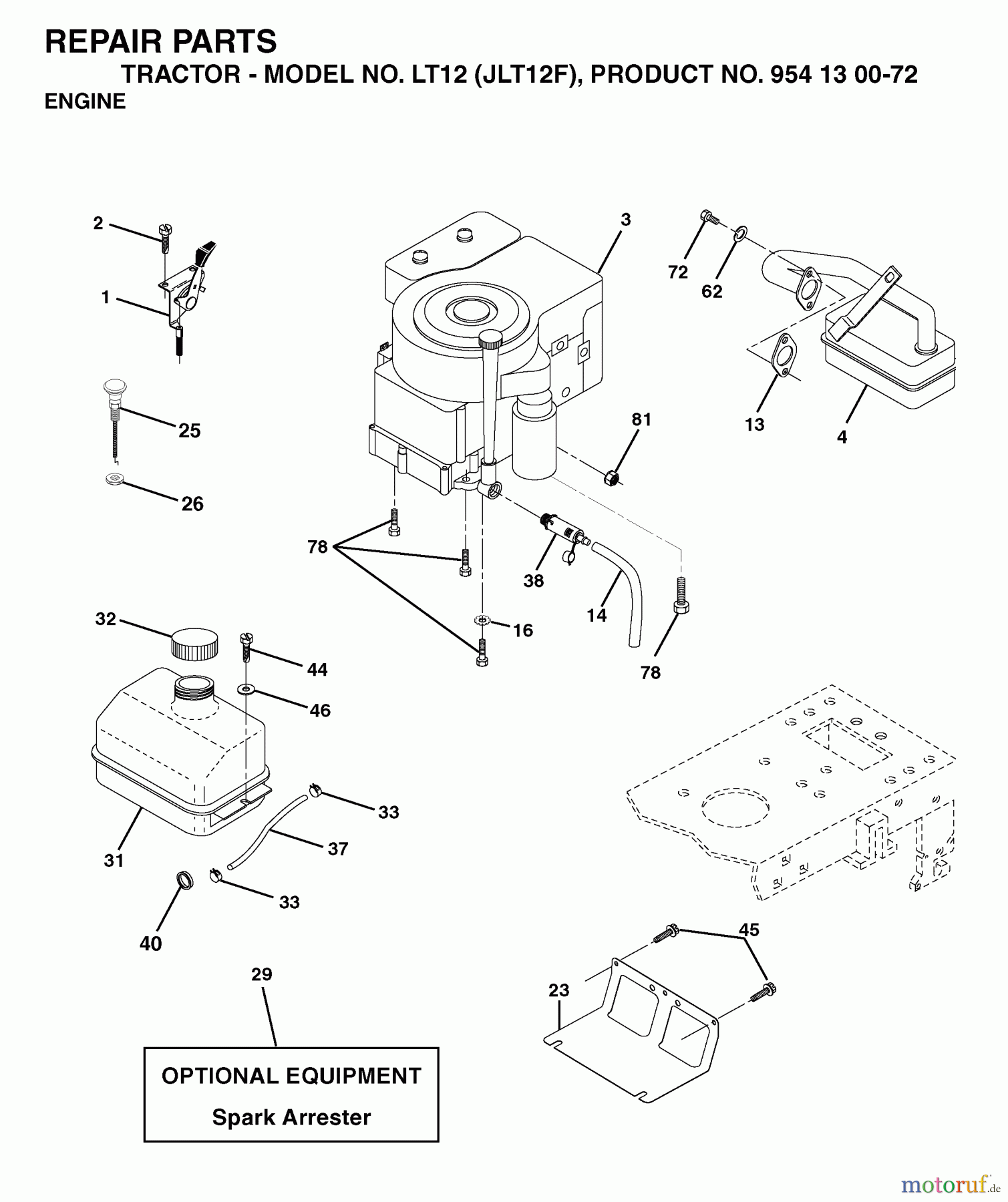 Jonsered Rasen und Garten Traktoren LT12 (JLT12F, 954130072) - Jonsered Lawn & Garden Tractor (2003-01) ENGINE