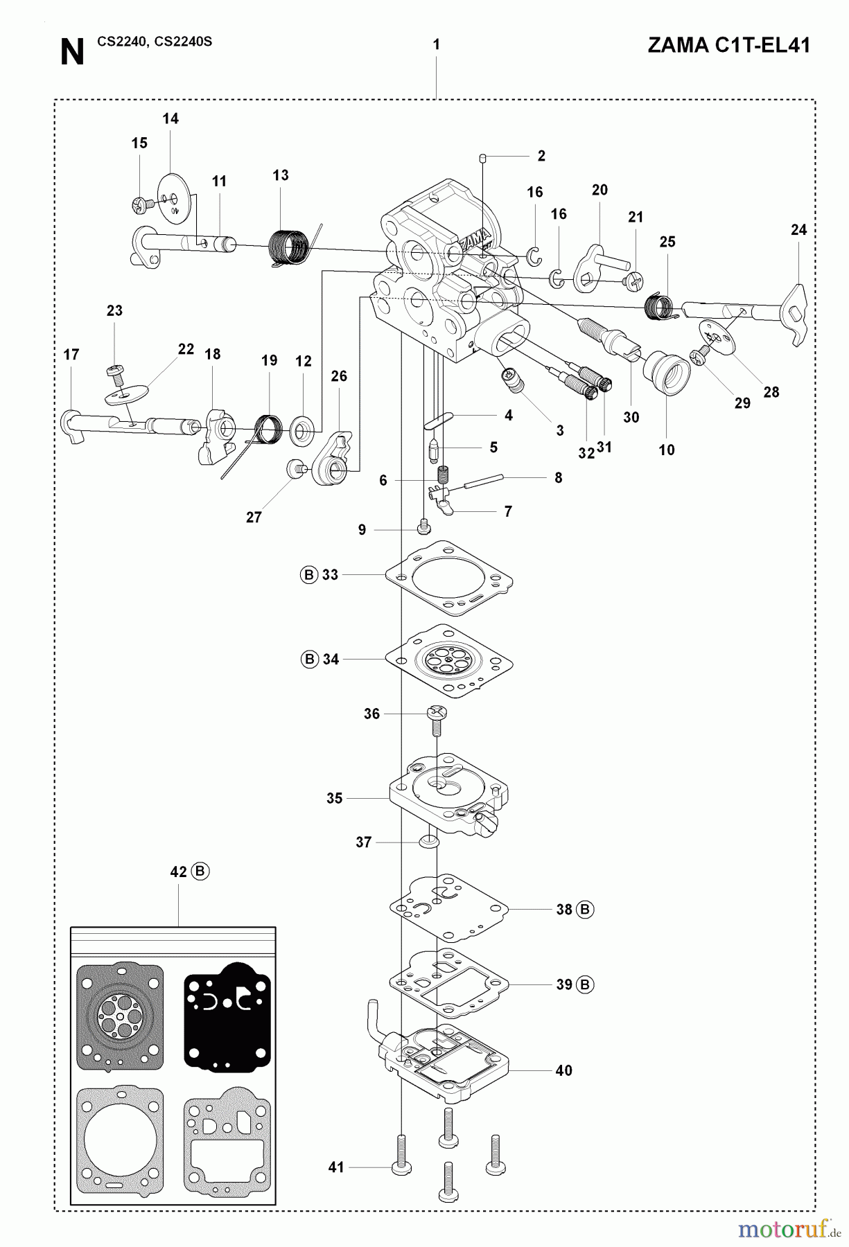  Jonsered Motorsägen CS2240 S - Jonsered Chainsaw (2009-02) CARBURETOR DETAILS