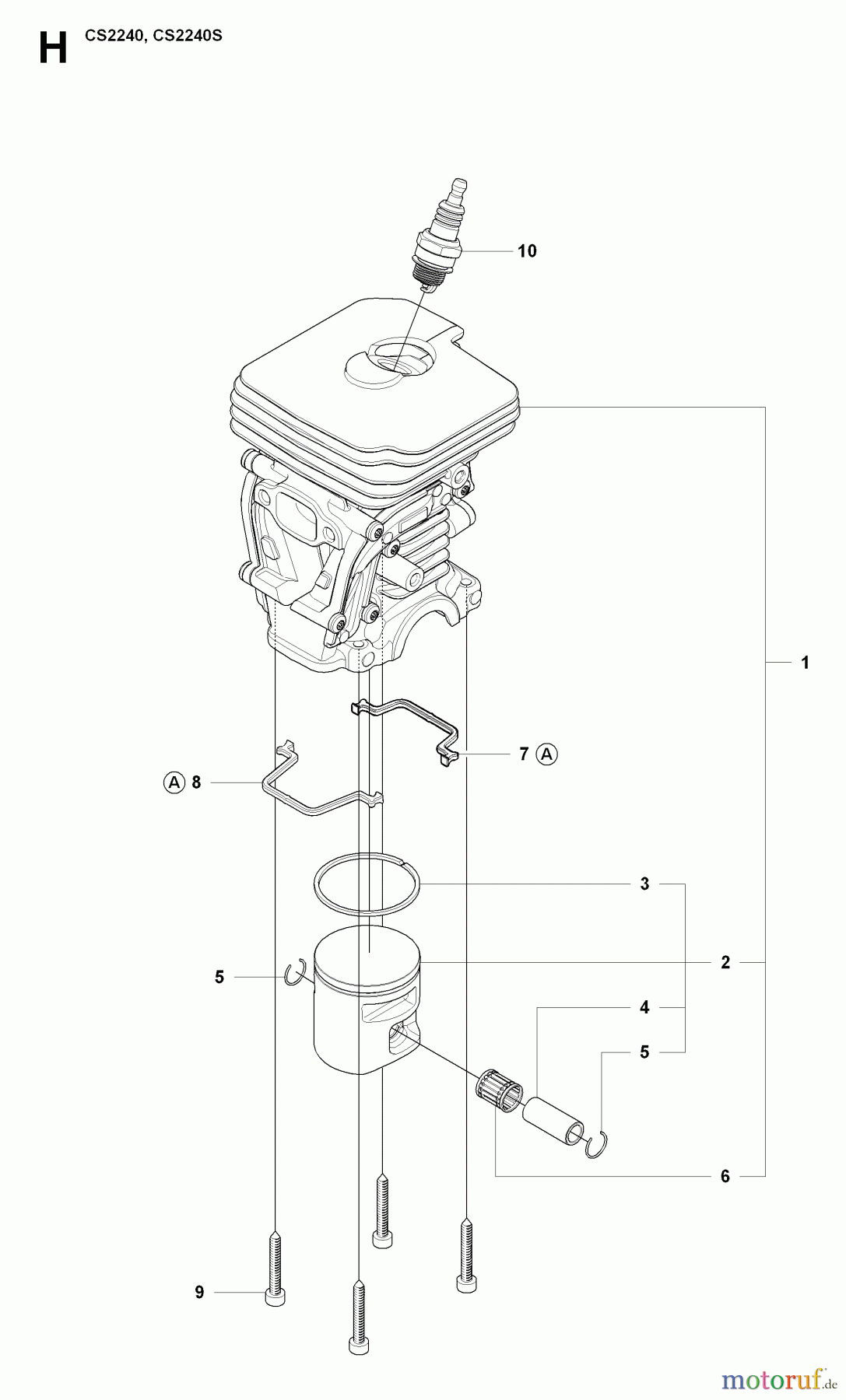  Jonsered Motorsägen CS2240 - Jonsered Chainsaw (2009-02) CYLINDER PISTON
