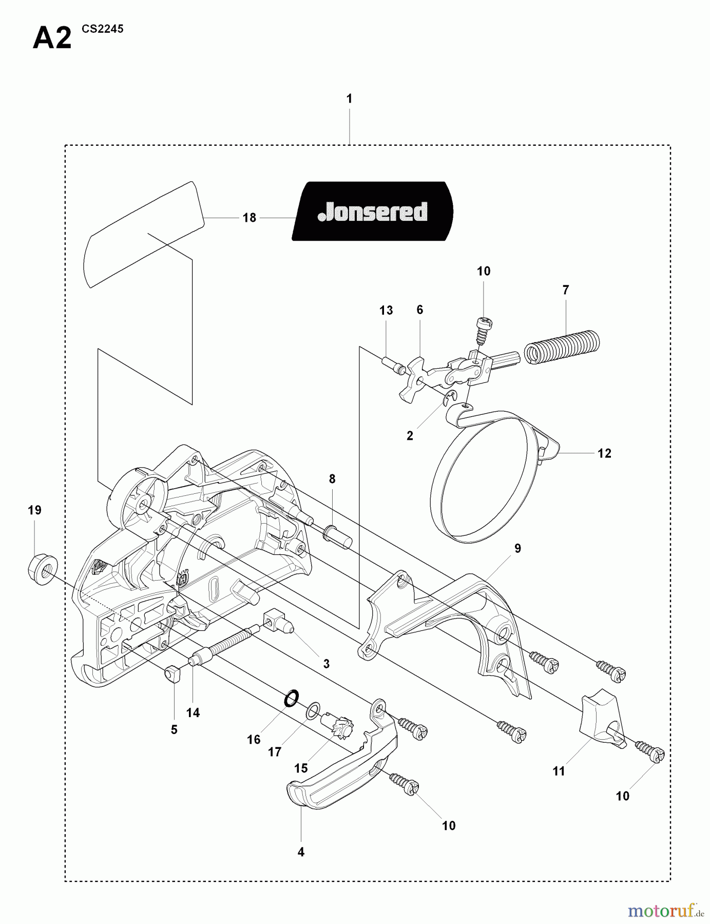  Jonsered Motorsägen CS2245 - Jonsered Chainsaw (2008-09) CHAIN BRAKE CLUTCH COVER