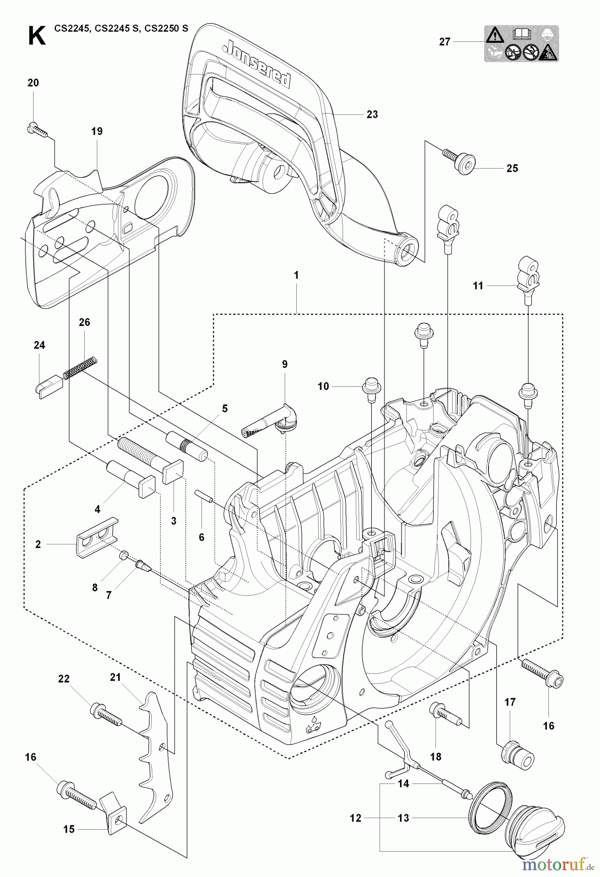  Jonsered Motorsägen CS2250 S - Jonsered Chainsaw (2008-09) CRANKCASE
