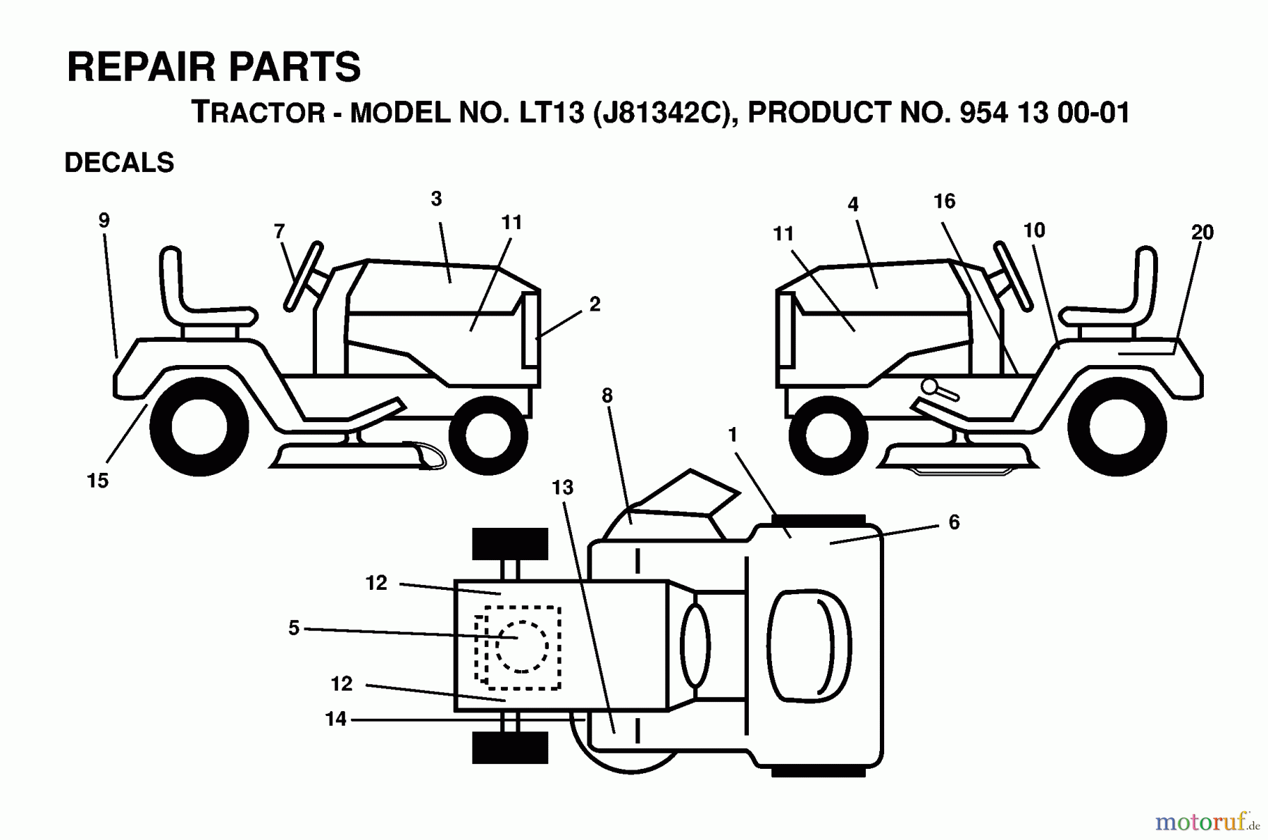 Jonsered Rasen und Garten Traktoren LT13 (J81342C, 954130001) - Jonsered Lawn & Garden Tractor (1998-12) DECALS