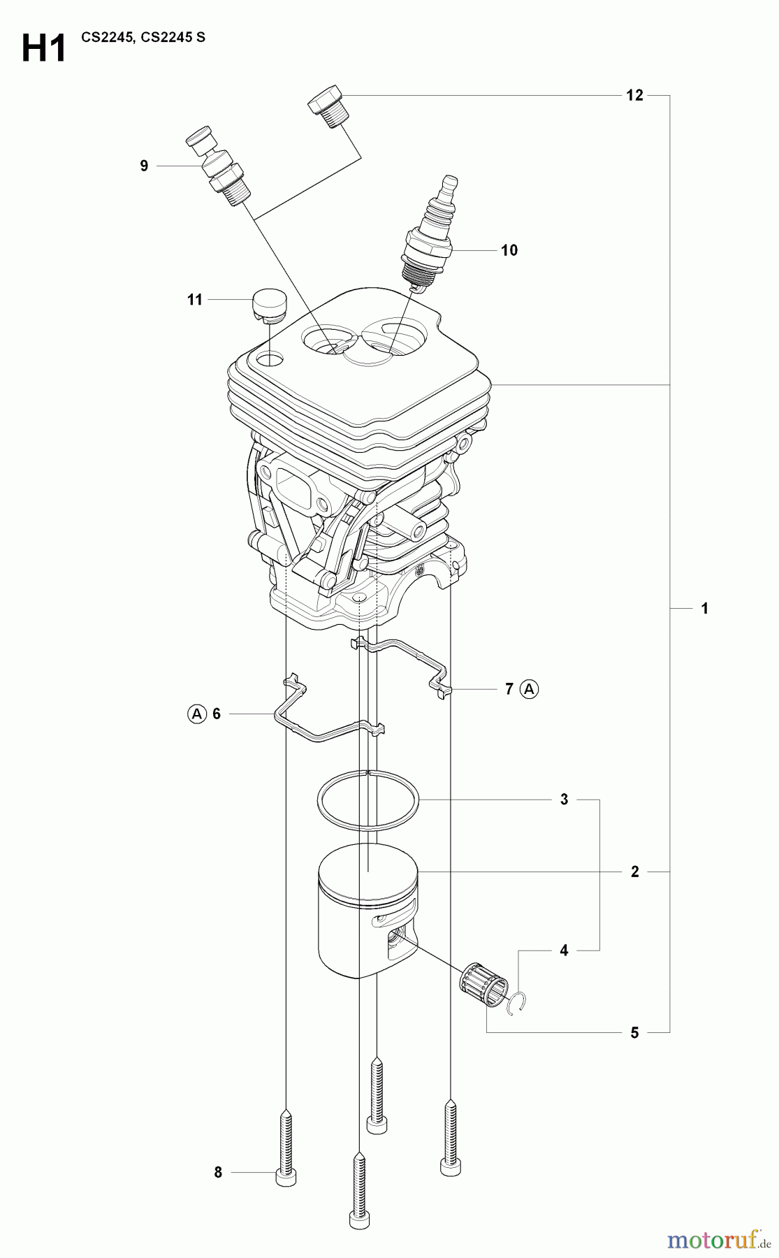 Jonsered Motorsägen CS2245 - Jonsered Chainsaw (2008-09) CYLINDER PISTON