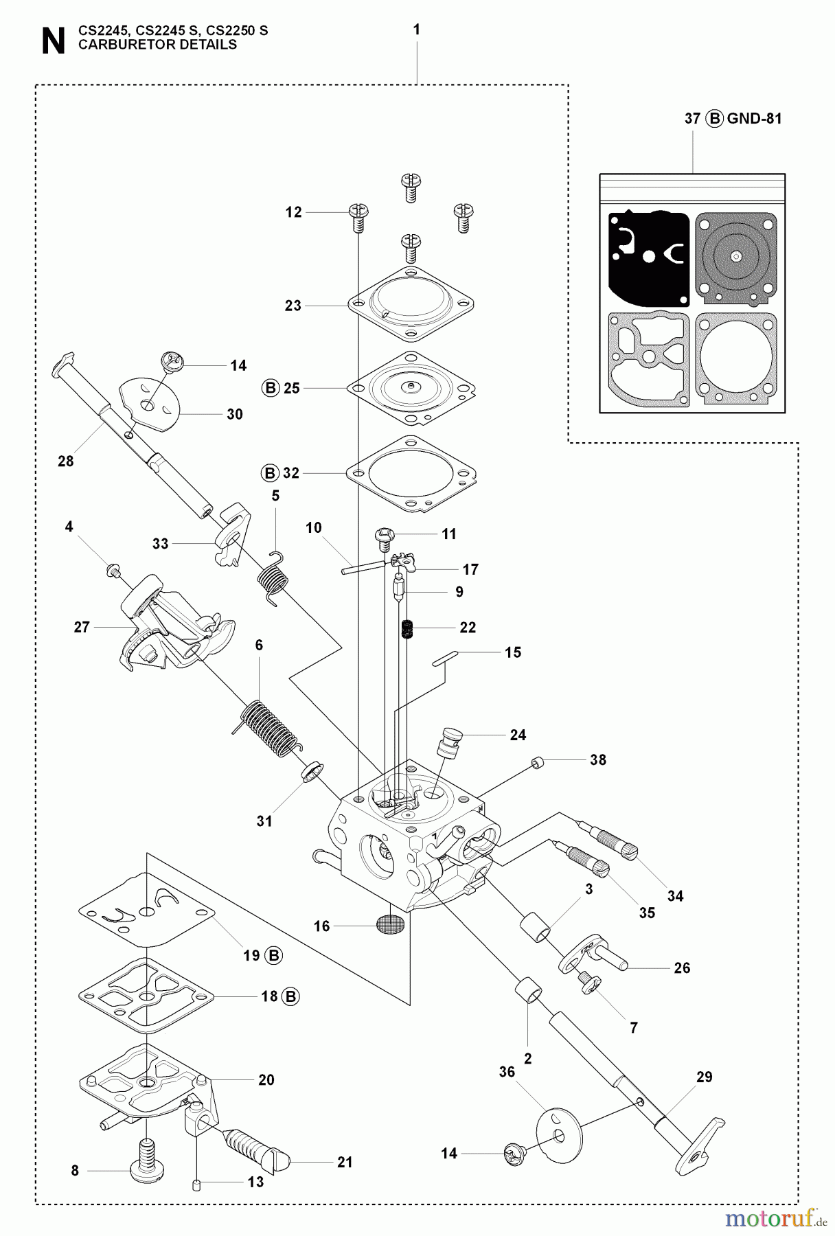  Jonsered Motorsägen CS2245 S - Jonsered Chainsaw (2009-02) CARBURETOR DETAILS
