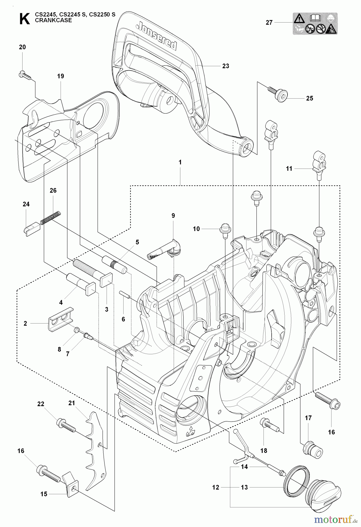 Jonsered Motorsägen CS2250 S - Jonsered Chainsaw (2009-02) CRANKCASE