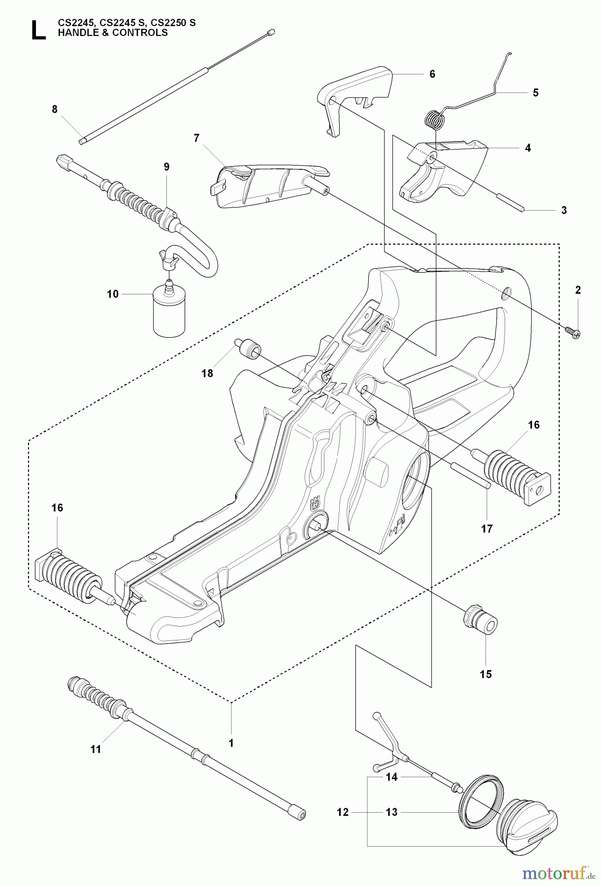 Jonsered Motorsägen CS2250 S - Jonsered Chainsaw (2009-02) HANDLE CONTROLS