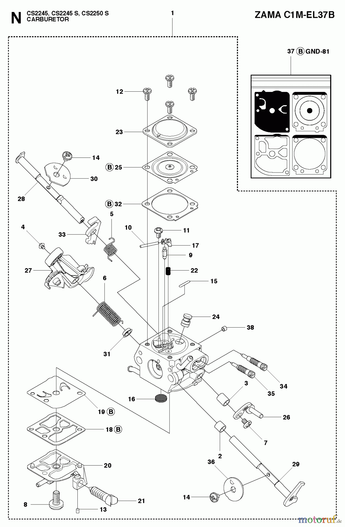 Jonsered Motorsägen CS2250 S - Jonsered Chainsaw (2010-07) CARBURETOR