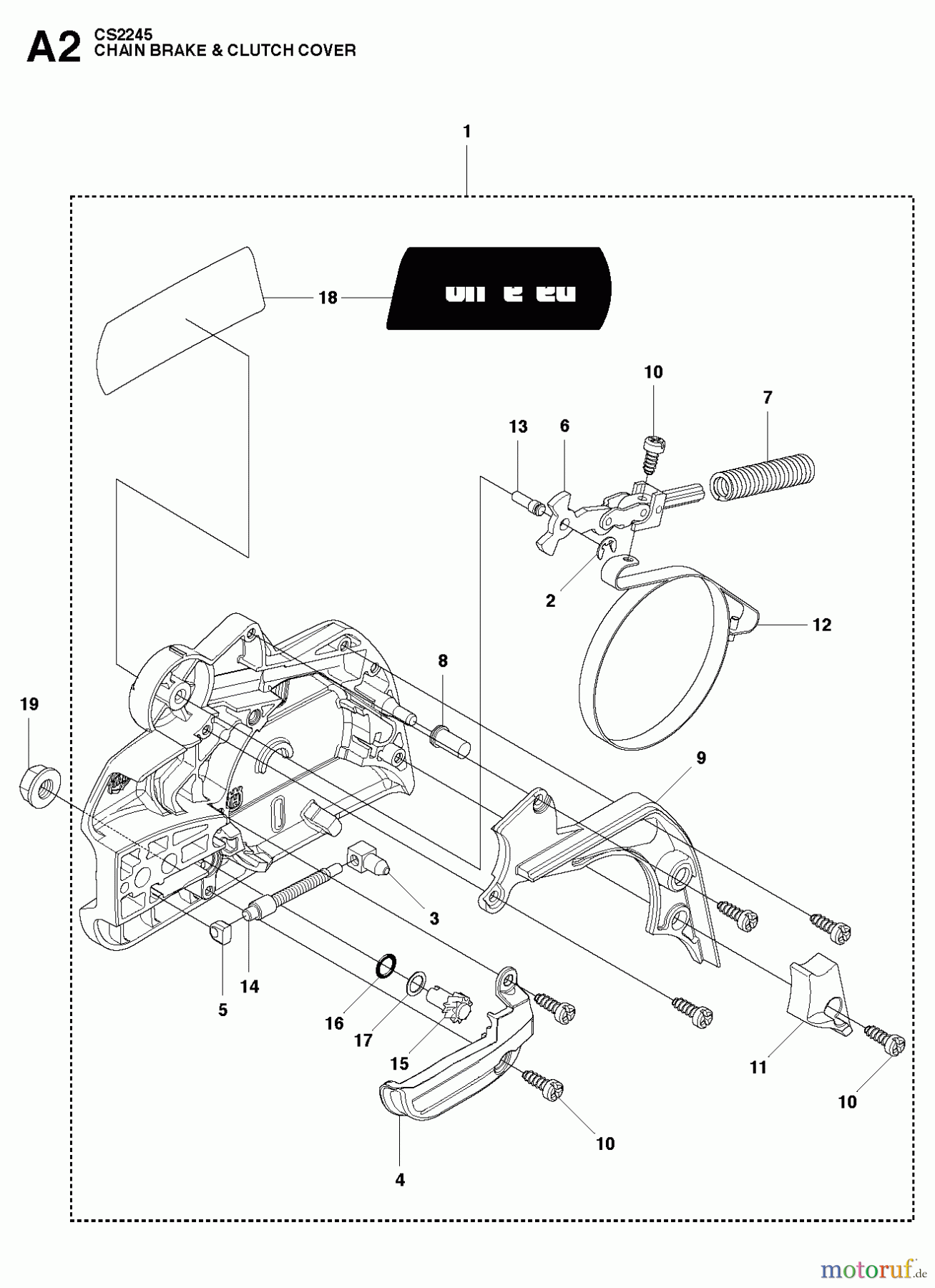  Jonsered Motorsägen CS2245 - Jonsered Chainsaw (2010-07) CHAIN BRAKE CLUTCH COVER