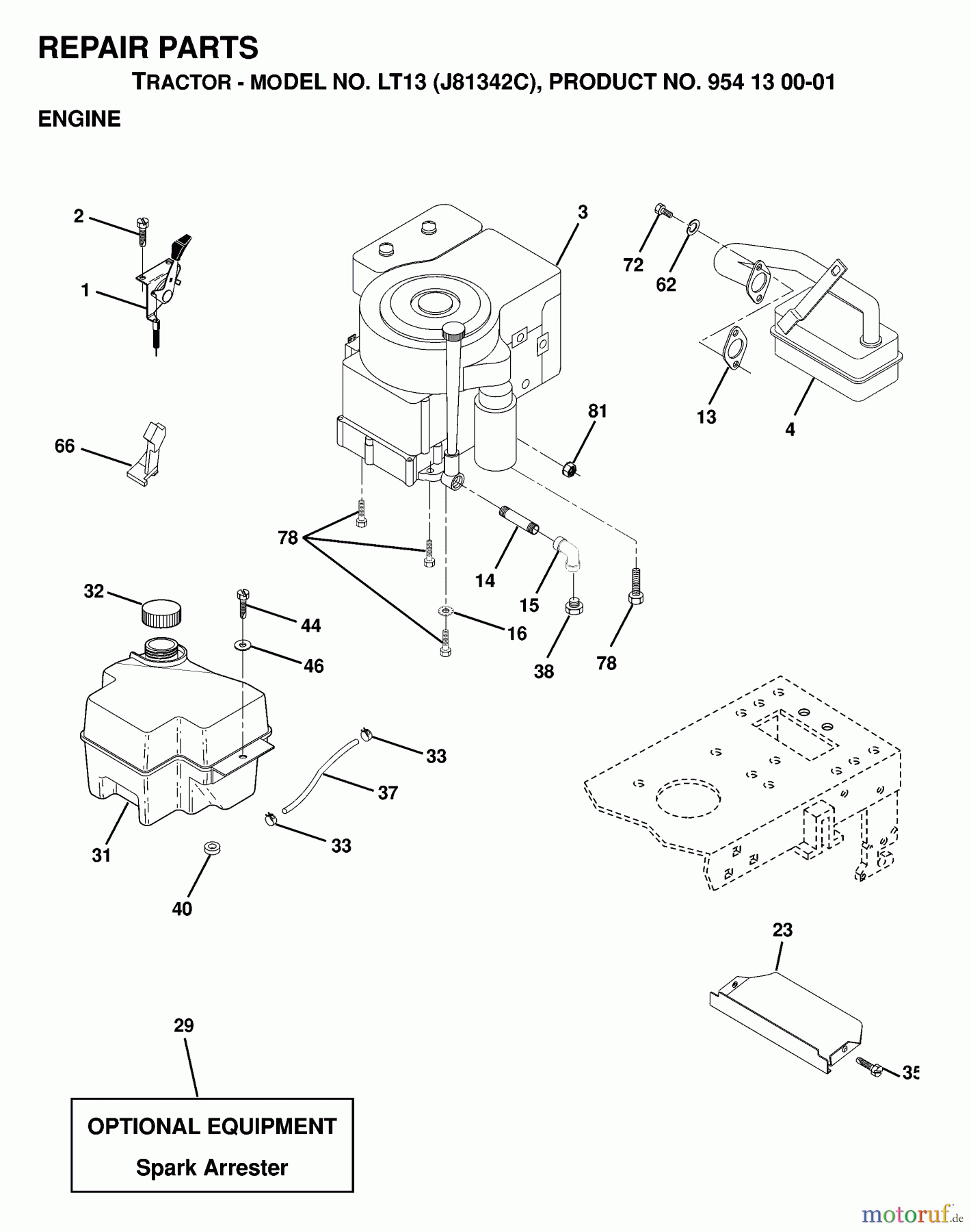  Jonsered Rasen  und Garten Traktoren LT13 (J81342C, 954130001) - Jonsered Lawn & Garden Tractor (1998-12) ENGINE CUTTING EQUIPMENT