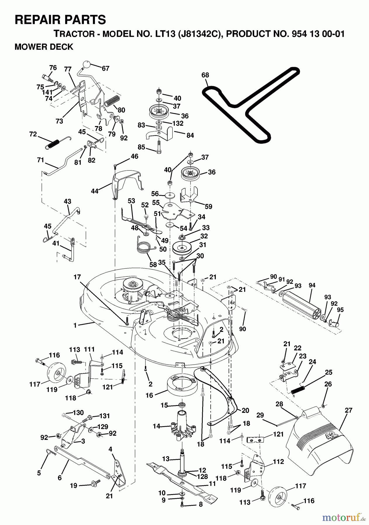 Jonsered Rasen und Garten Traktoren LT13 (J81342C, 954130001) - Jonsered Lawn & Garden Tractor (1998-12) MOWER DECK / CUTTING DECK