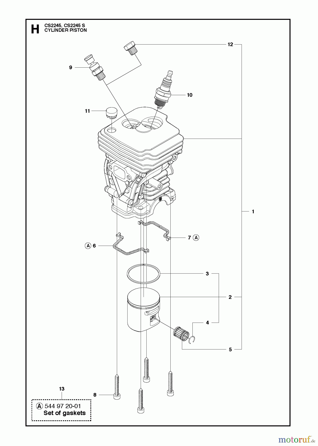 Jonsered Motorsägen CS2245 - Jonsered Chainsaw (2011-07) CYLINDER PISTON