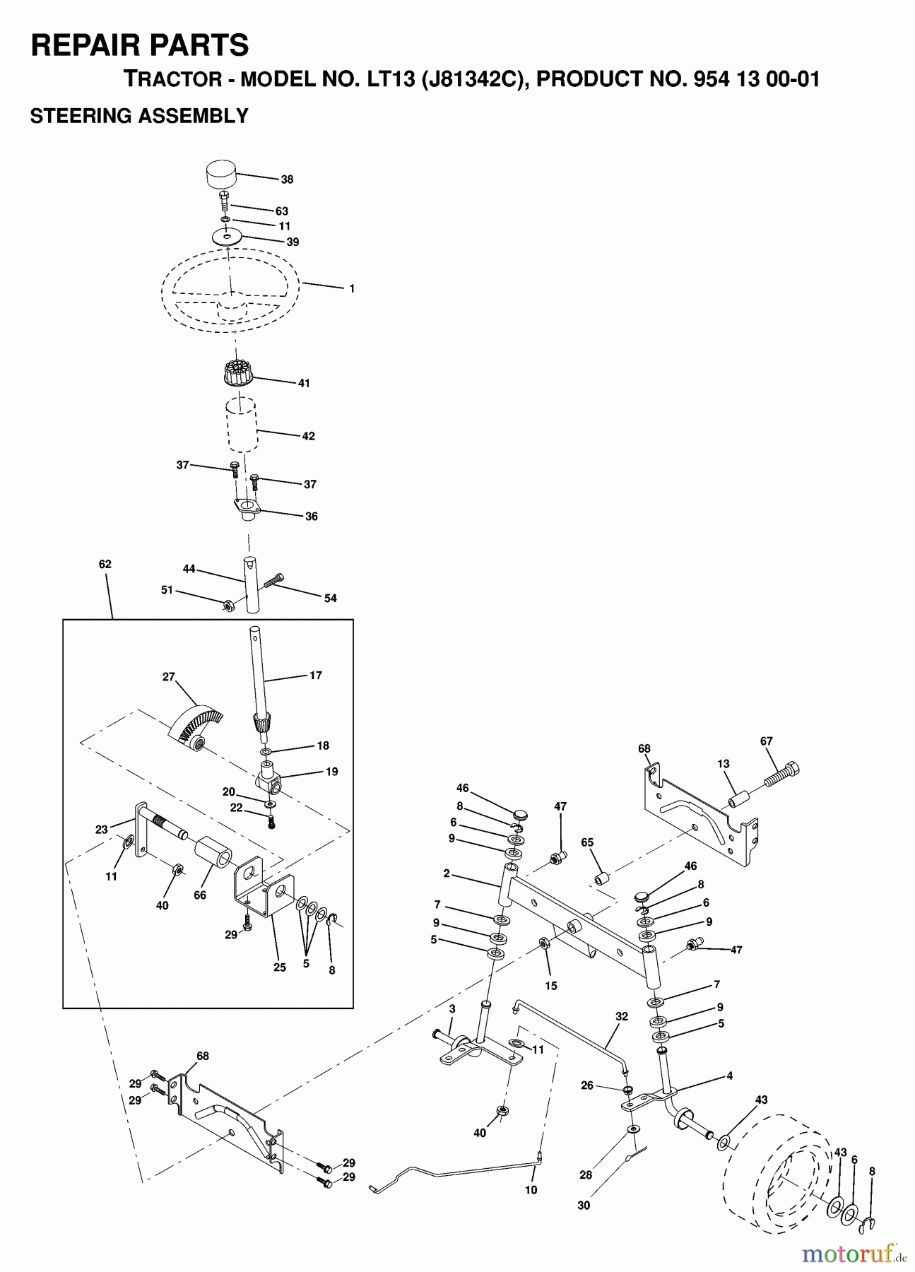 Jonsered Rasen und Garten Traktoren LT13 (J81342C, 954130001) - Jonsered Lawn & Garden Tractor (1998-12) STEERING