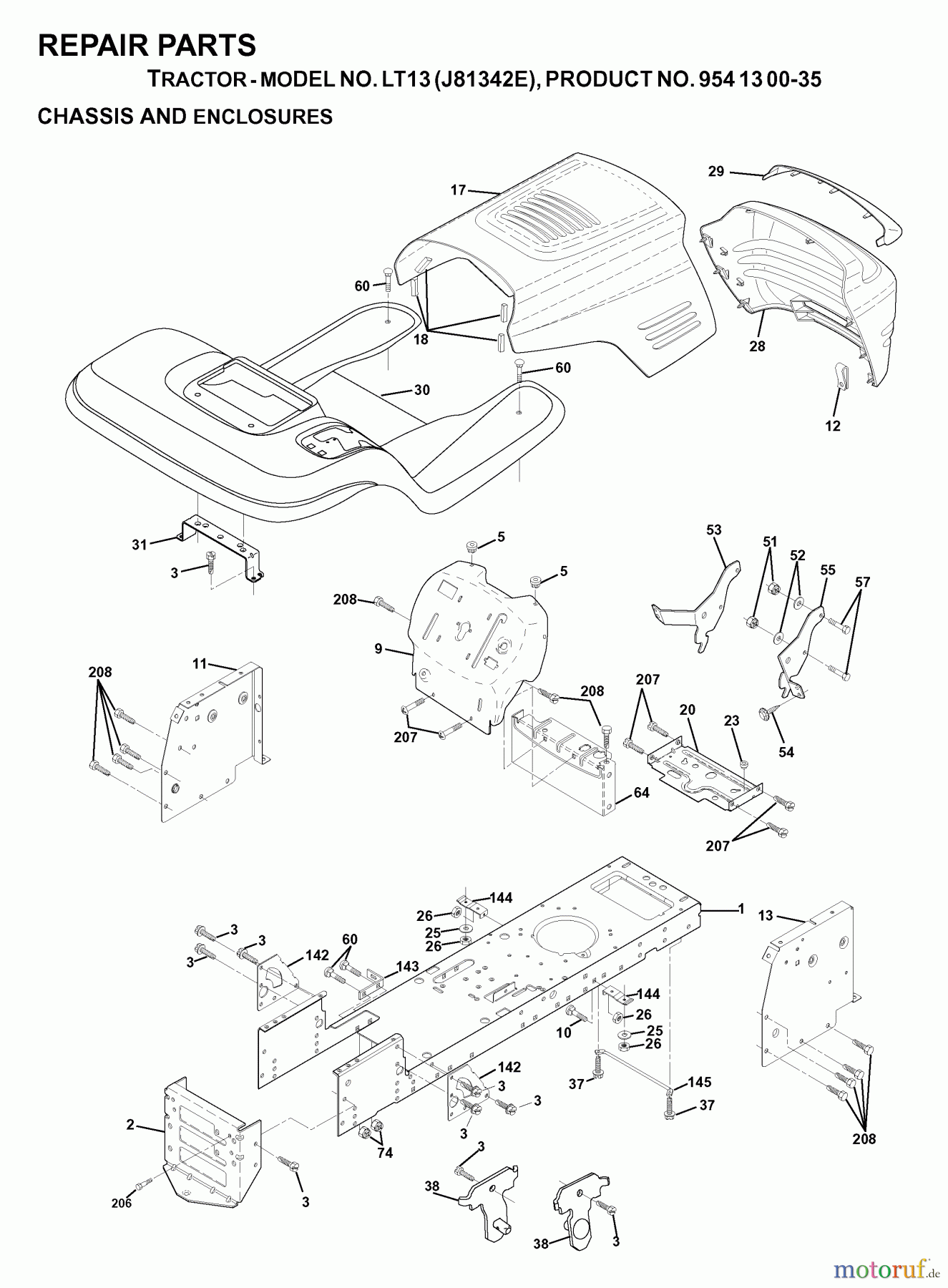 Jonsered Rasen und Garten Traktoren LT13 (J81342E, 954130035) - Jonsered Lawn & Garden Tractor (2000-02) CHASSIS ENCLOSURES