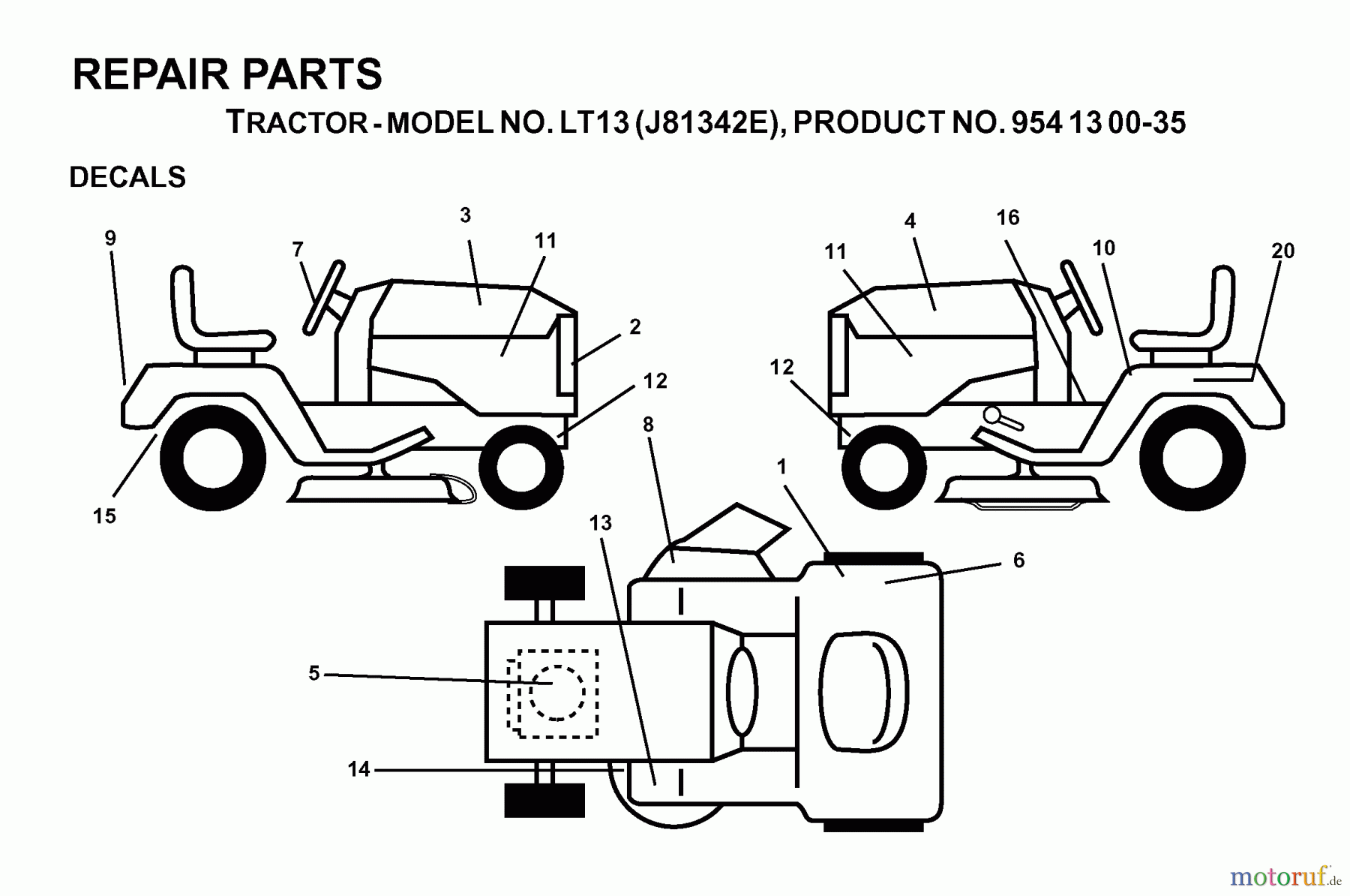Jonsered Rasen und Garten Traktoren LT13 (J81342E, 954130035) - Jonsered Lawn & Garden Tractor (2000-02) DECALS
