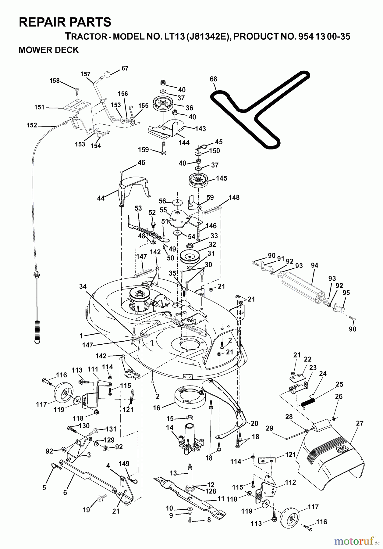 Jonsered Rasen und Garten Traktoren LT13 (J81342E, 954130035) - Jonsered Lawn & Garden Tractor (2000-02) MOWER DECK / CUTTING DECK
