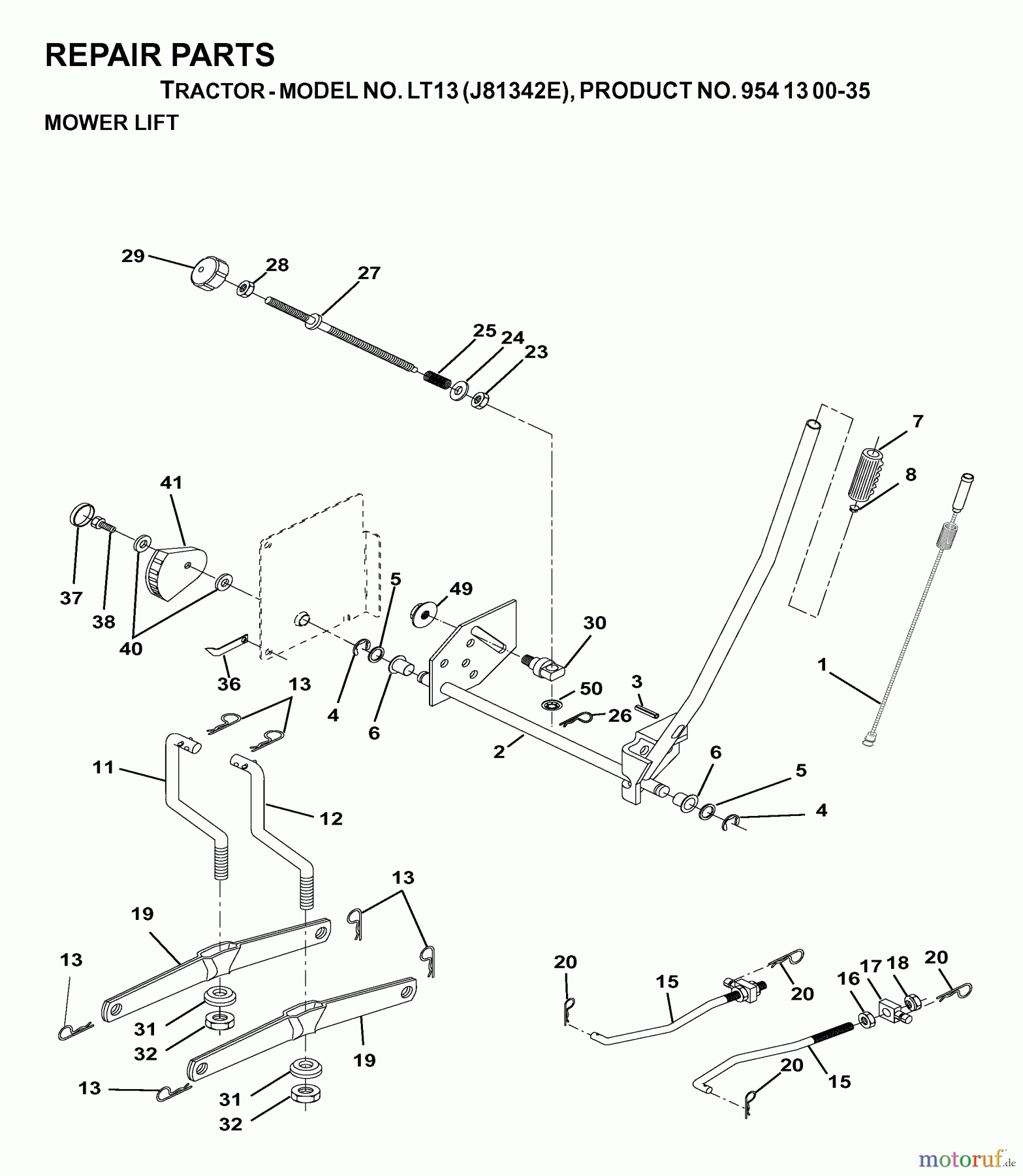 Jonsered Rasen und Garten Traktoren LT13 (J81342E, 954130035) - Jonsered Lawn & Garden Tractor (2000-02) MOWER LIFT / DECK LIFT