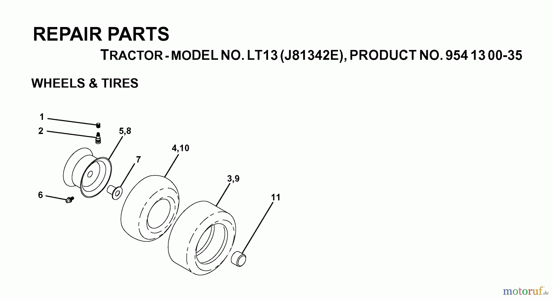 Jonsered Rasen und Garten Traktoren LT13 (J81342E, 954130035) - Jonsered Lawn & Garden Tractor (2000-02) WHEELS TIRES