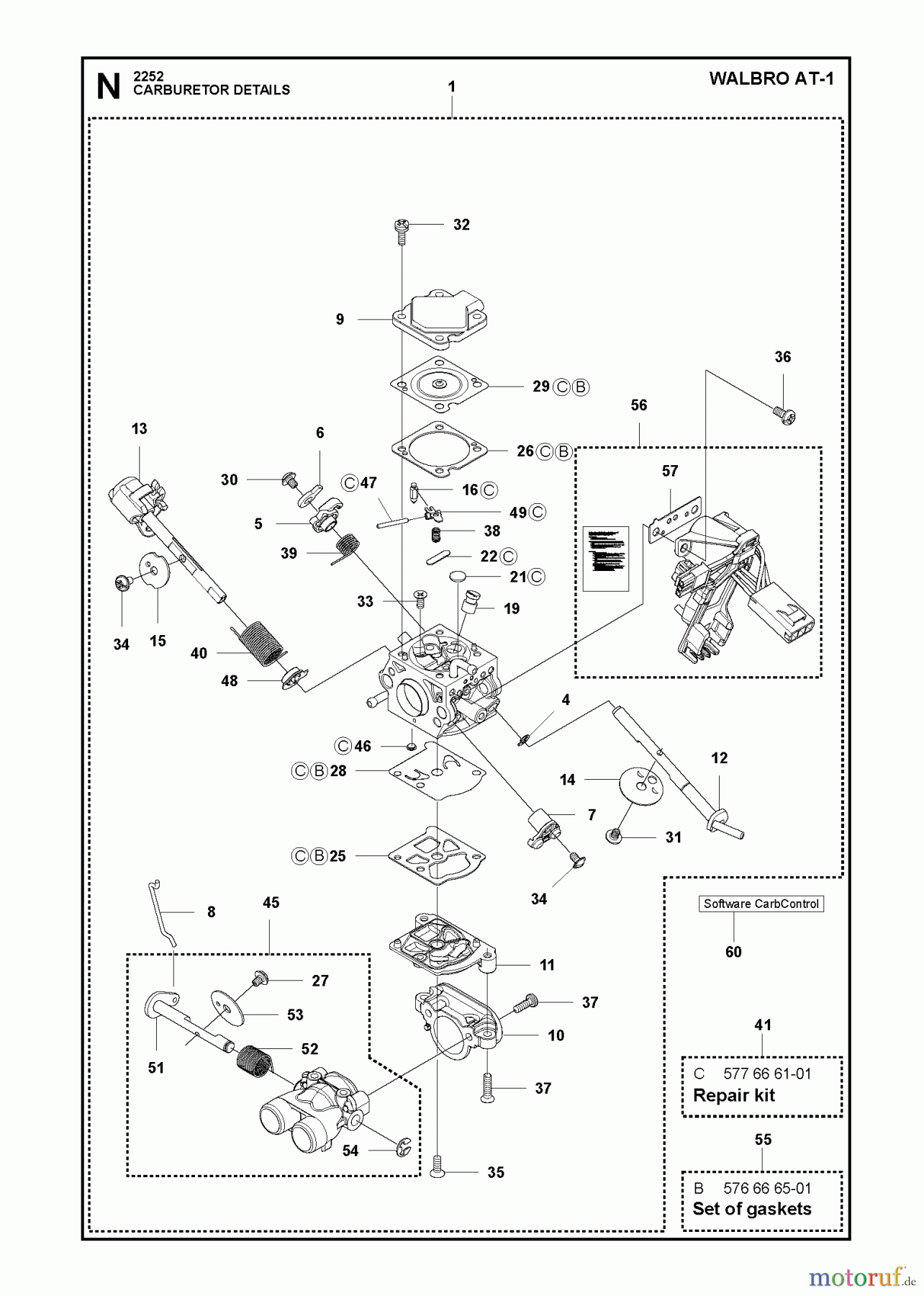 Jonsered Motorsägen CS2252 - Jonsered Chainsaw (2012-07) CARBURETOR DETAILS