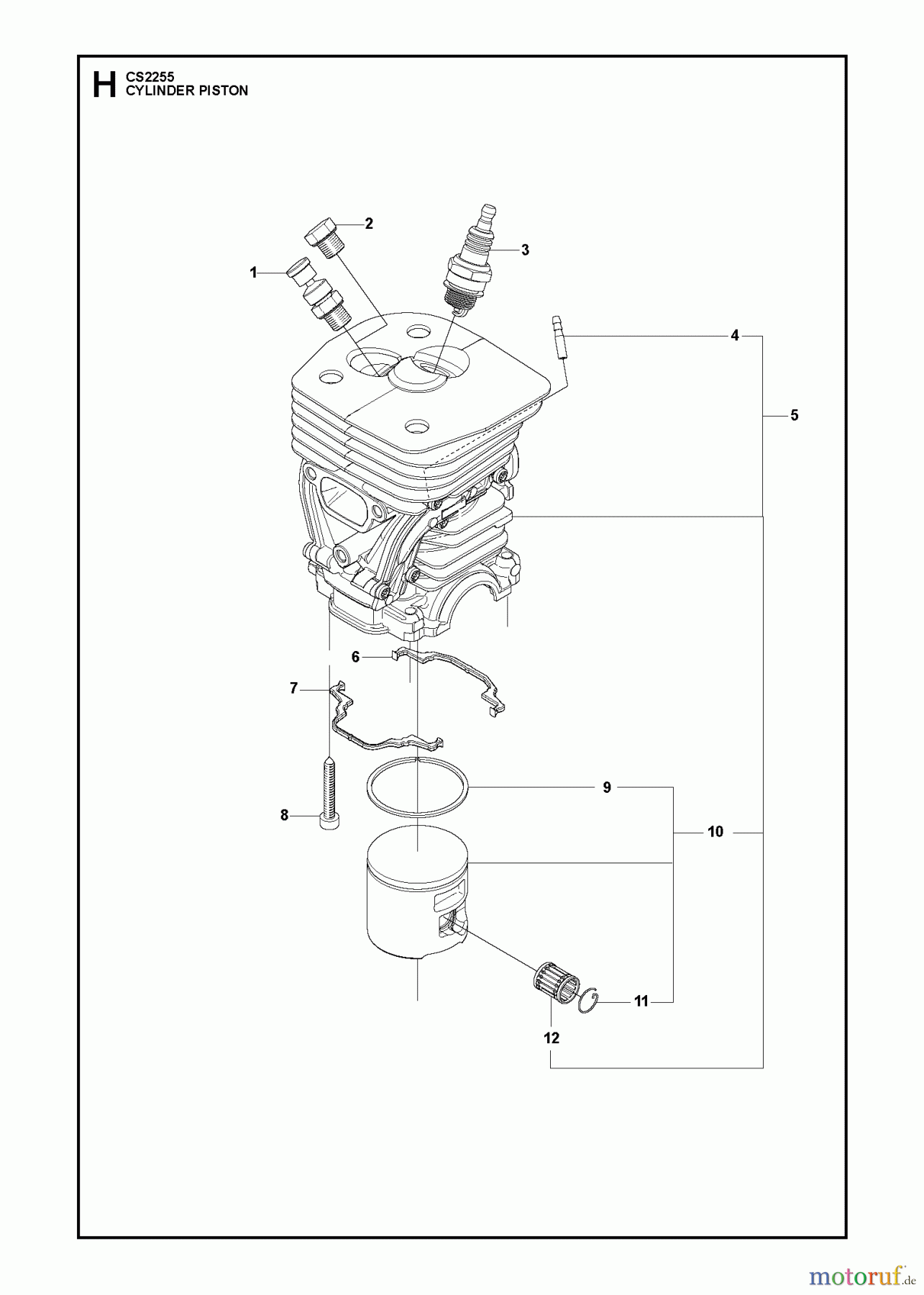 Jonsered Motorsägen CS2255 - Jonsered Chainsaw (2009-03) CYLINDER PISTON