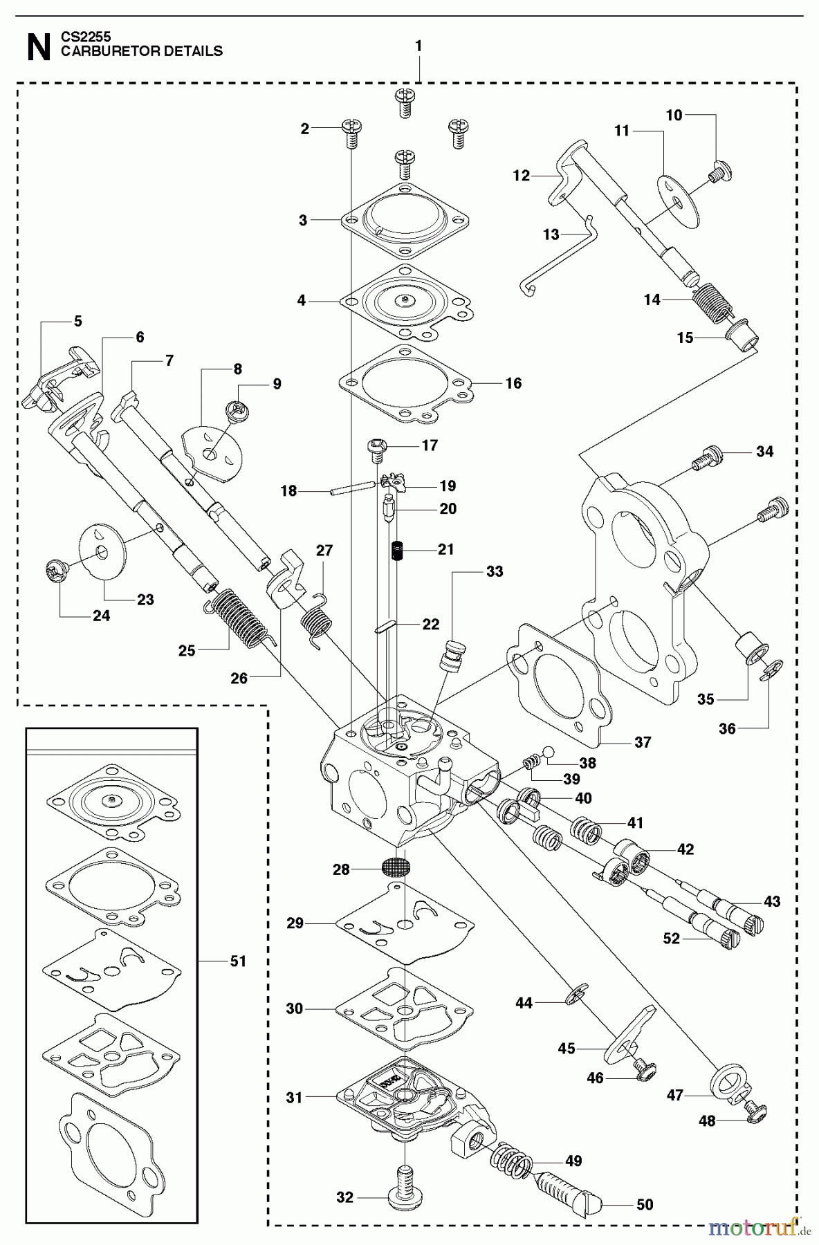  Jonsered Motorsägen CS2255 - Jonsered Chainsaw (2011-01) CARBURETOR DETAILS