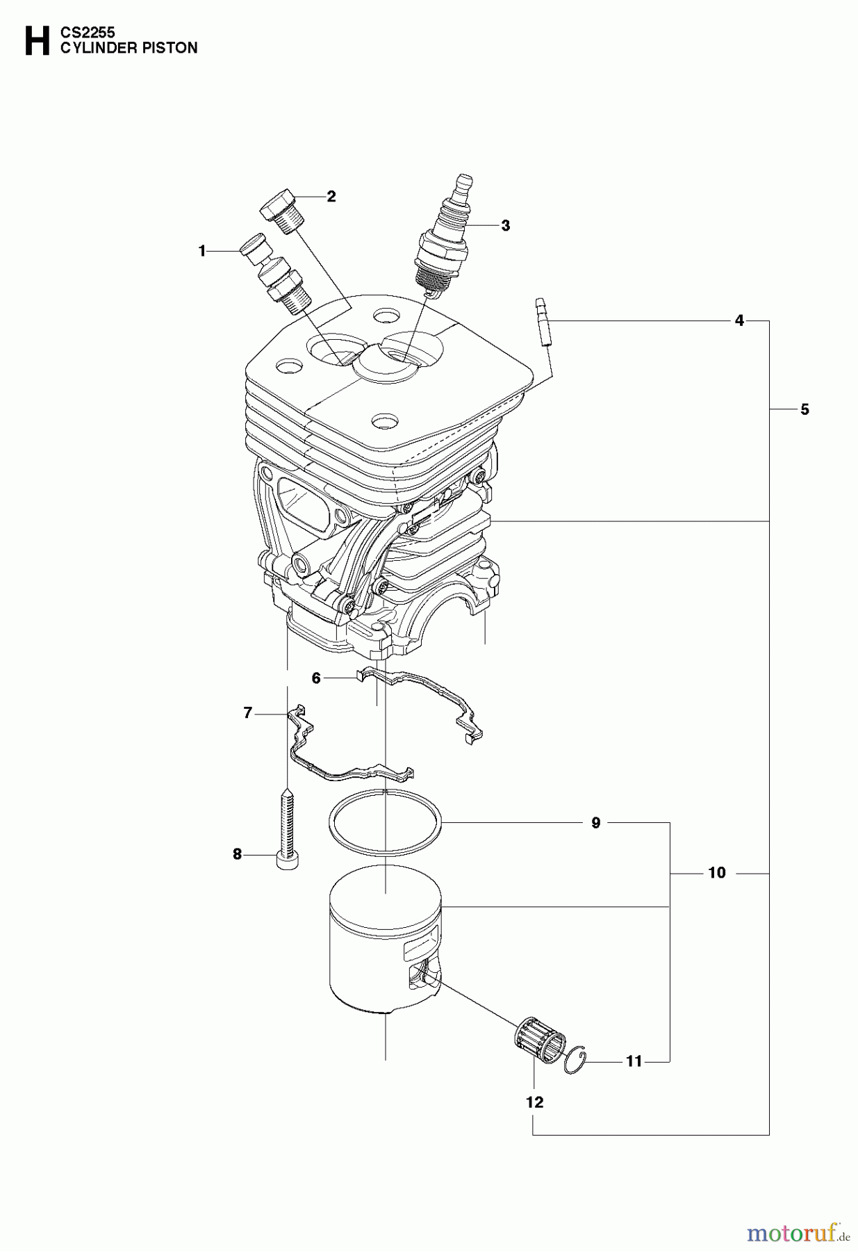 Jonsered Motorsägen CS2255 - Jonsered Chainsaw (2011-01) CYLINDER PISTON