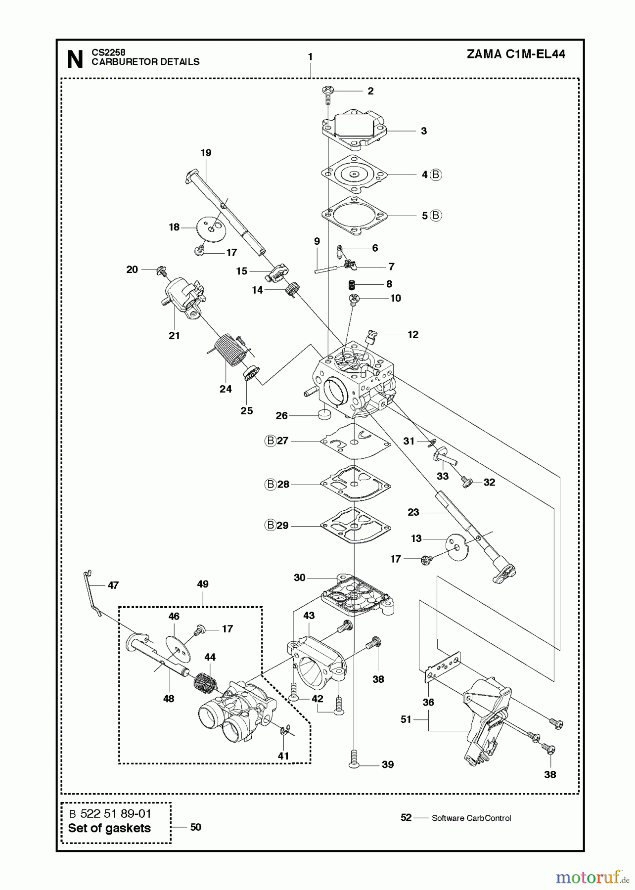 Jonsered Motorsägen CS2258 - Jonsered Chainsaw (2012-05) CARBURETOR DETAILS