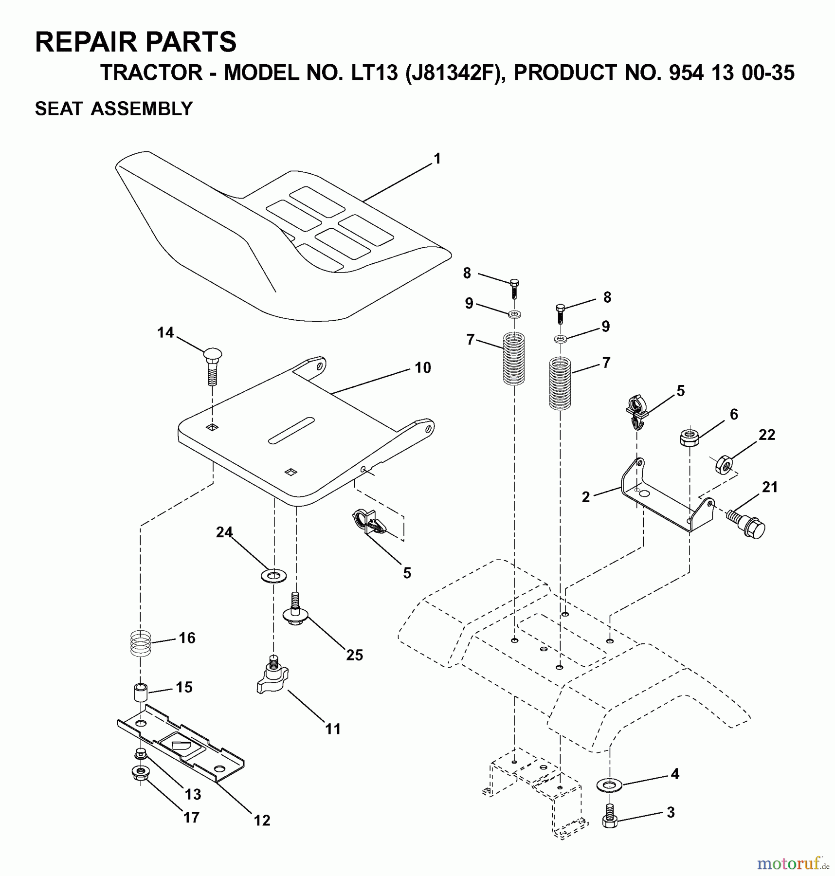  Jonsered Rasen  und Garten Traktoren LT13 (J81342F, 954130035) - Jonsered Lawn & Garden Tractor (2000-04) SEAT