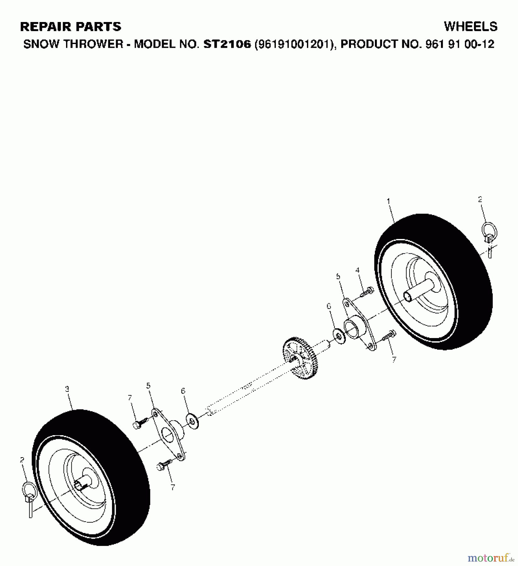 Jonsered Schneefräsen ST 2106 (961910012, 96191001201) - Jonsered Snow Thrower (2007-01) WHEELS TIRES