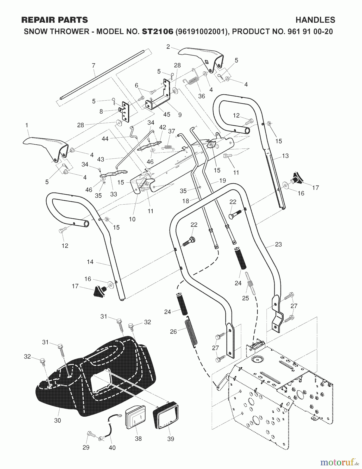Jonsered Schneefräsen ST 2106 (96191002001) - Jonsered Snow Thrower (2007-10) HANDLE