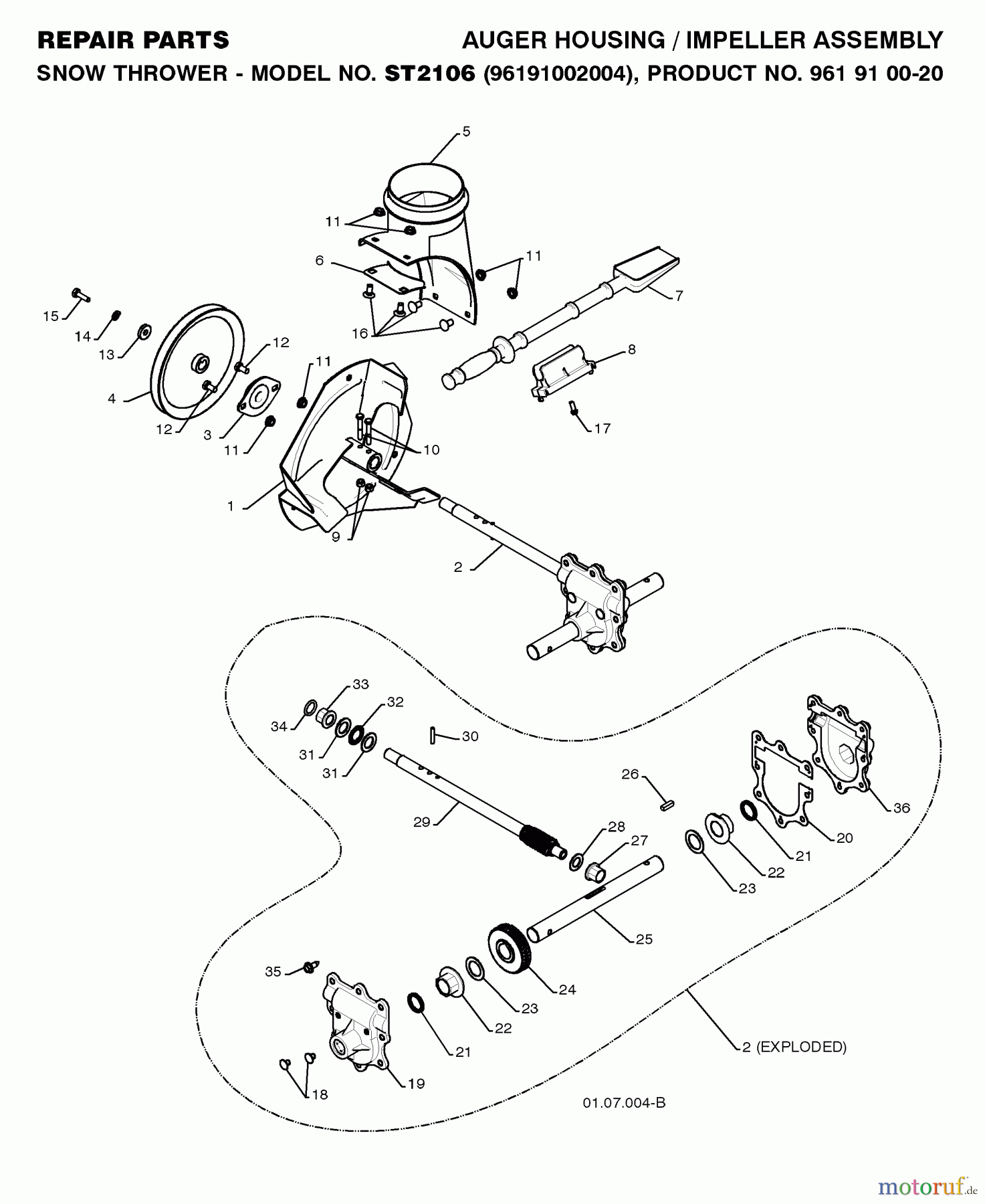 Jonsered Schneefräsen ST 2106 (96191002004) - Jonsered Snow Thrower (2008-08) AUGER HOUSING IMPELLER #3