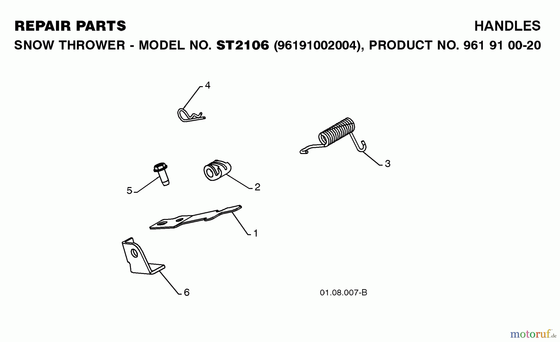 Jonsered Schneefräsen ST 2106 (96191002004) - Jonsered Snow Thrower (2008-08) HANDLE CONTROLS #1