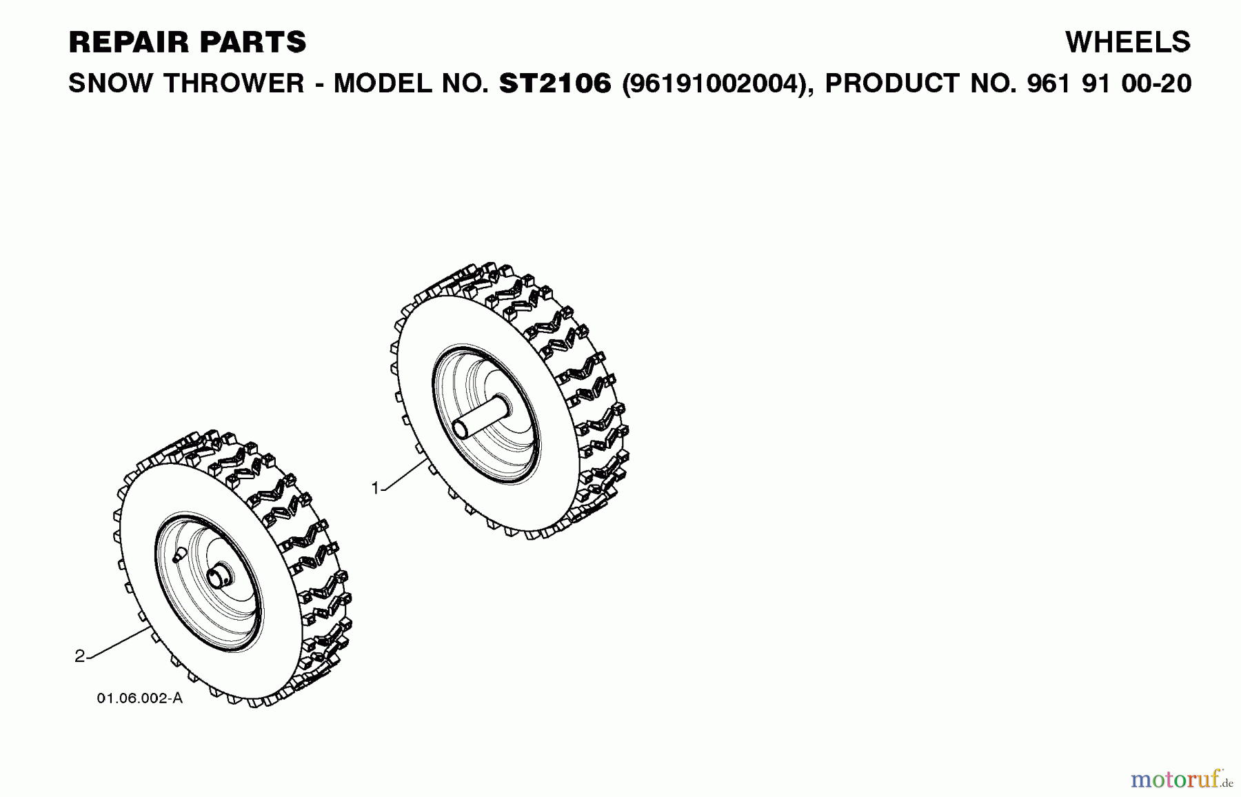  Jonsered Schneefräsen ST 2106 (96191002004) - Jonsered Snow Thrower (2008-08) WHEELS TIRES