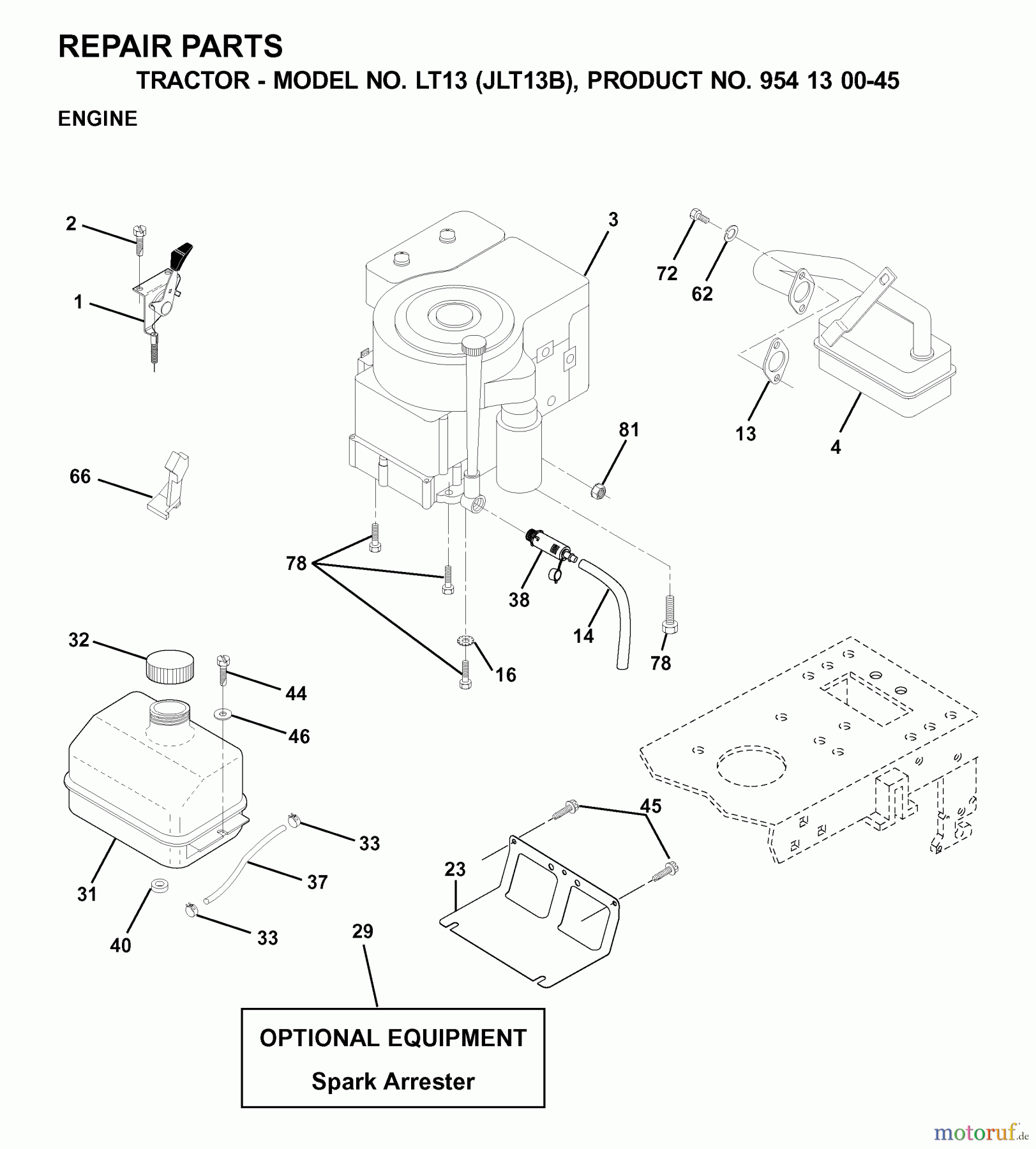 Jonsered Rasen und Garten Traktoren LT13 (JLT13B, 954130045) - Jonsered Lawn & Garden Tractor (2001-02) ENGINE