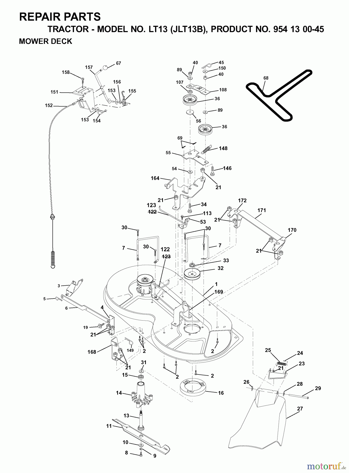Jonsered Rasen und Garten Traktoren LT13 (JLT13B, 954130045) - Jonsered Lawn & Garden Tractor (2001-02) MOWER DECK / CUTTING DECK