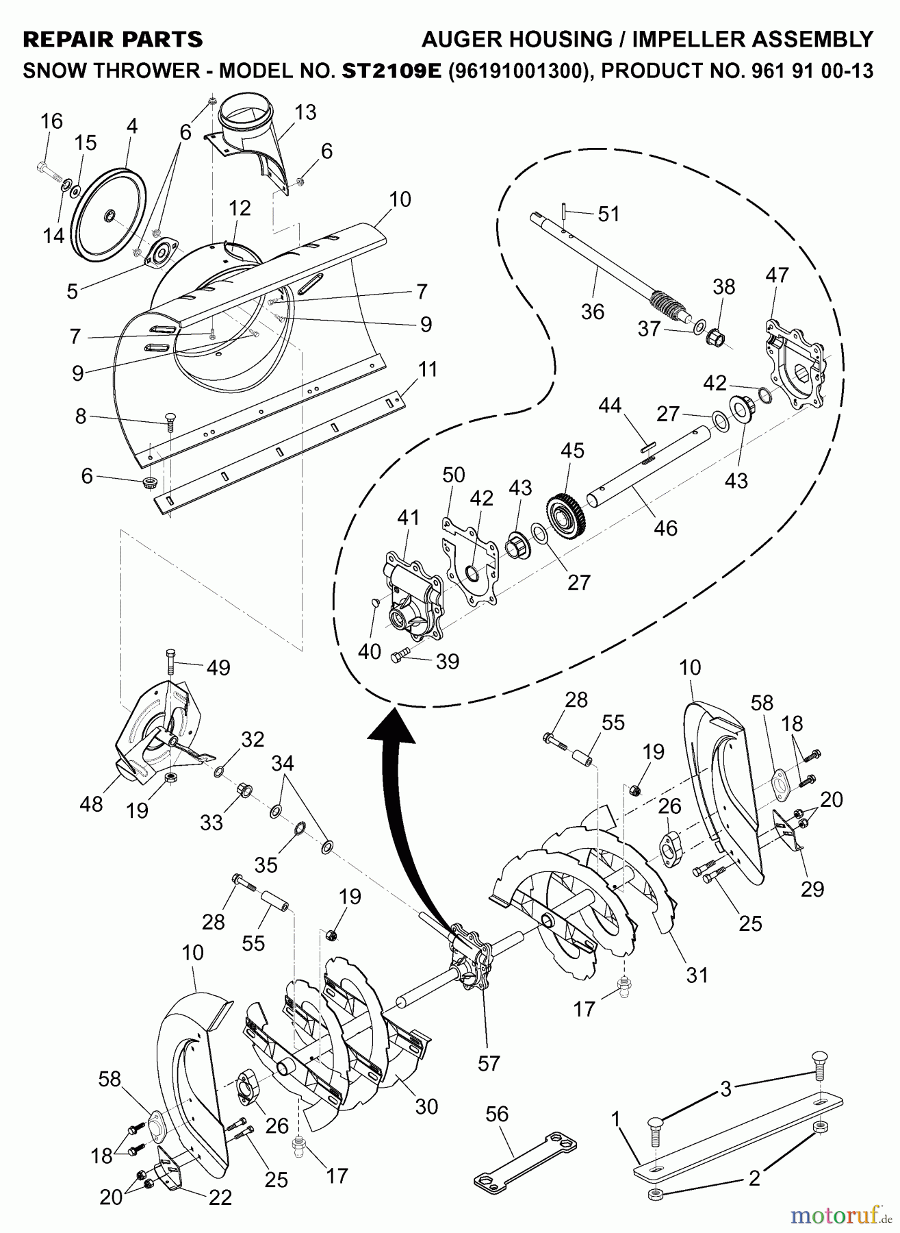 Jonsered Schneefräsen ST 2109 E (96191001300) - Jonsered Snow Thrower (2007-01) AUGER HOUSING IMPELLER