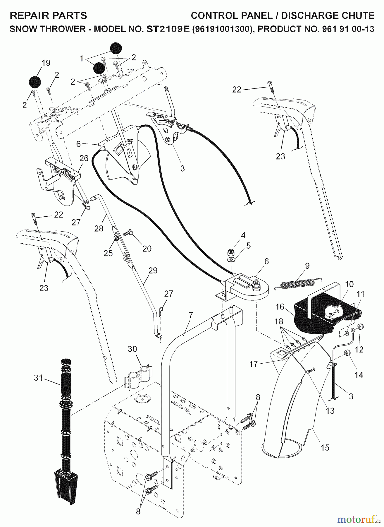 Jonsered Schneefräsen ST 2109 E (96191001300) - Jonsered Snow Thrower (2007-01) CONTROL PANEL DISCHARGE CHUTE