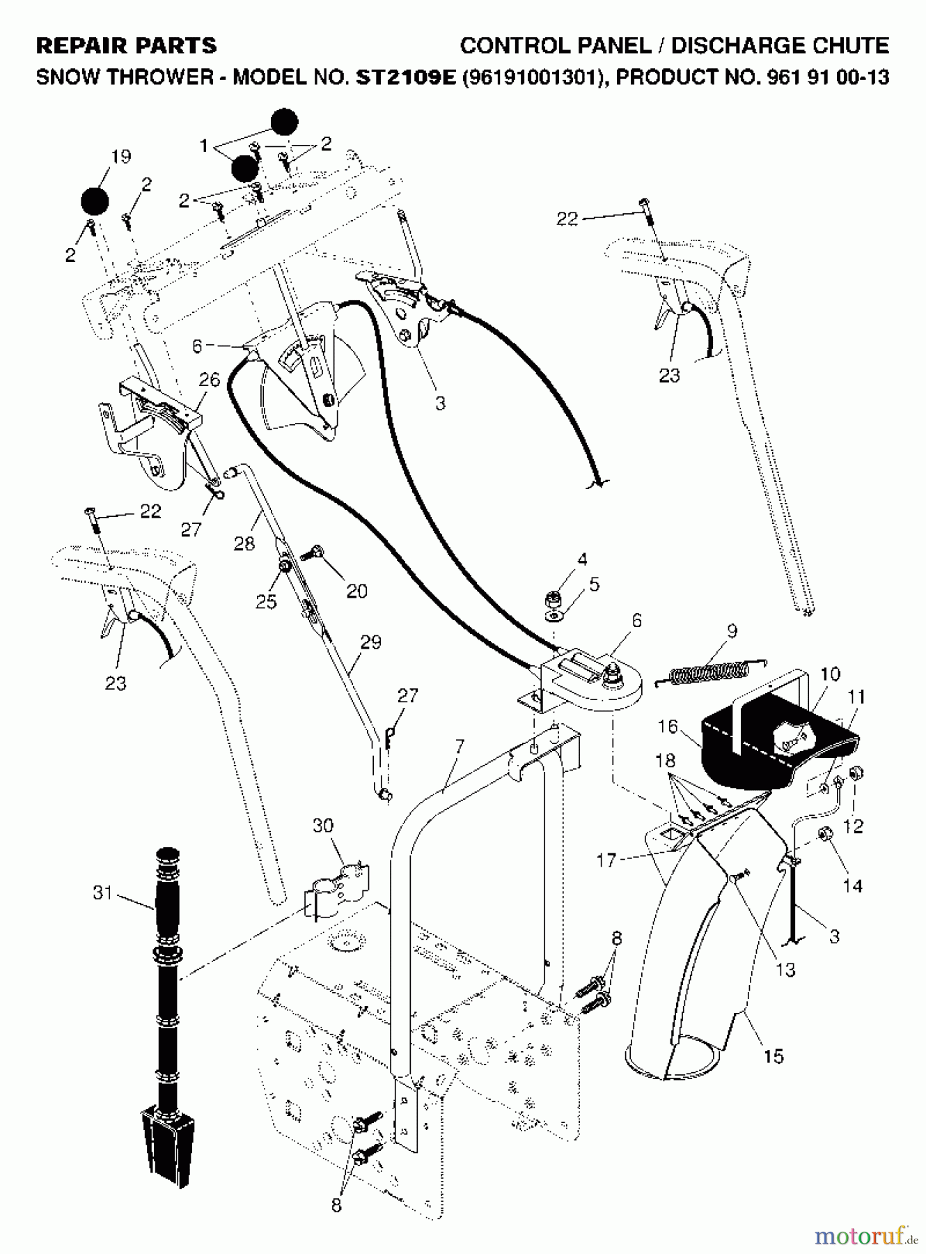 Jonsered Schneefräsen ST 2109 E (96191001301) - Jonsered Snow Thrower (2007-01) CONTROL PANEL DISCHARGE CHUTE