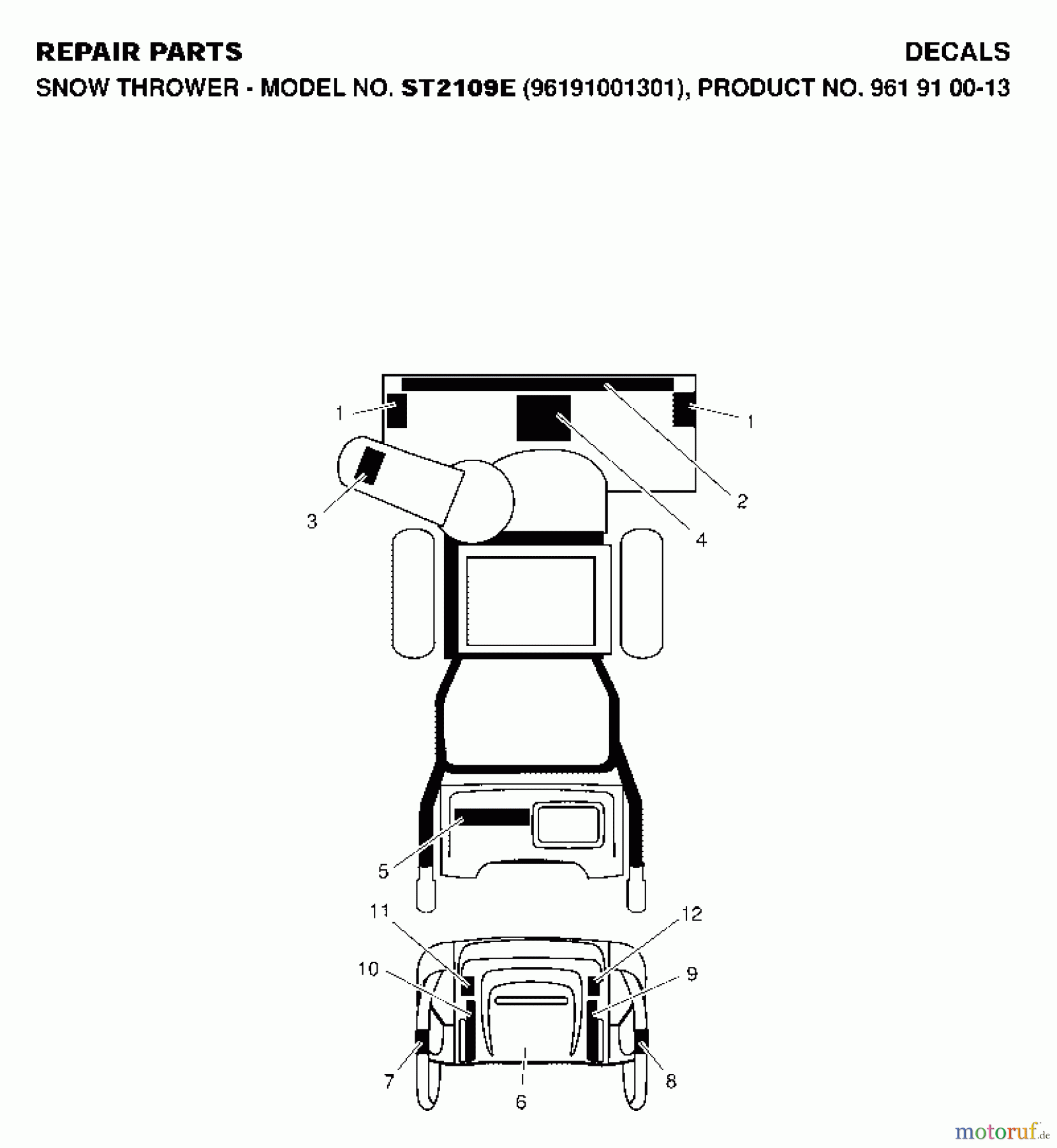 Jonsered Schneefräsen ST 2109 E (96191001301) - Jonsered Snow Thrower (2007-01) DECALS