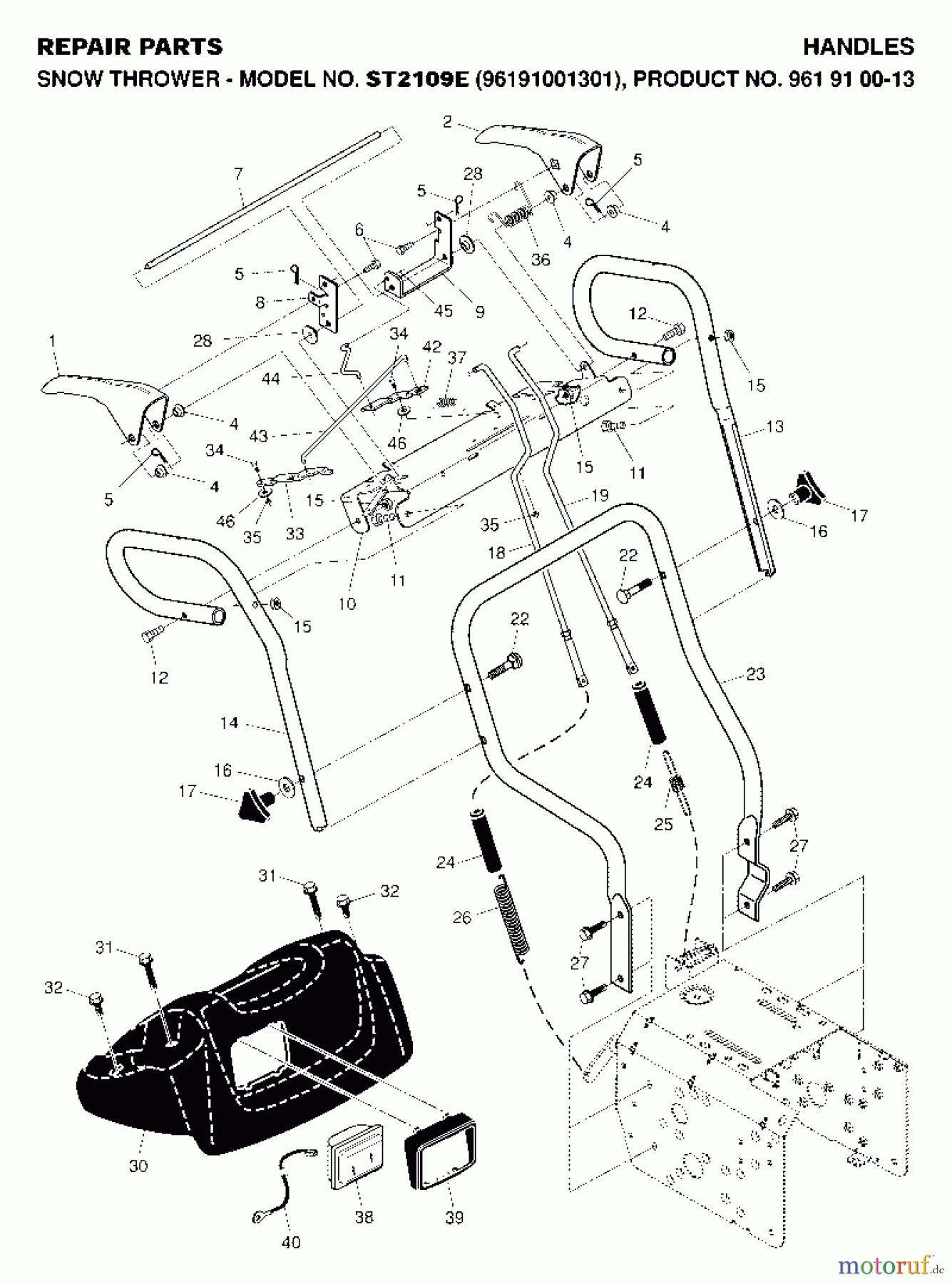 Jonsered Schneefräsen ST 2109 E (96191001301) - Jonsered Snow Thrower (2007-01) HANDLE CONTROLS