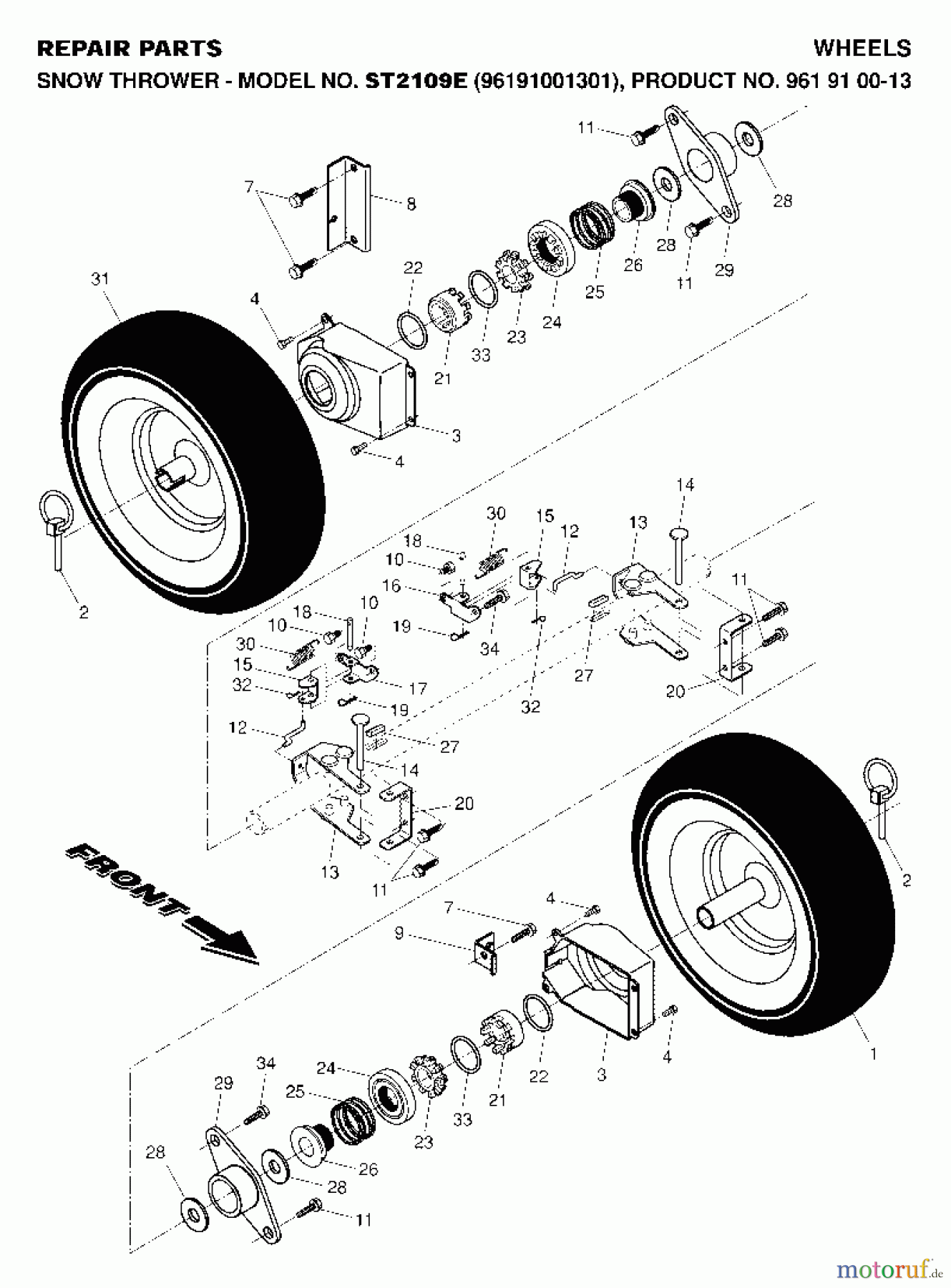 Jonsered Schneefräsen ST 2109 E (96191001301) - Jonsered Snow Thrower (2007-01) WHEELS TIRES