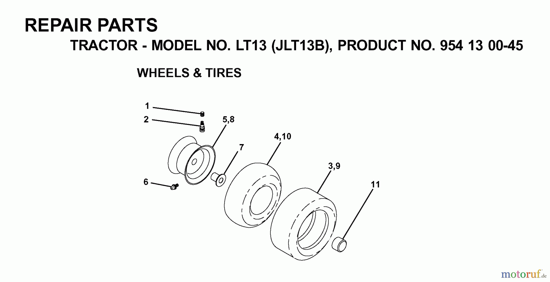 Jonsered Rasen und Garten Traktoren LT13 (JLT13B, 954130045) - Jonsered Lawn & Garden Tractor (2001-02) WHEELS TIRES