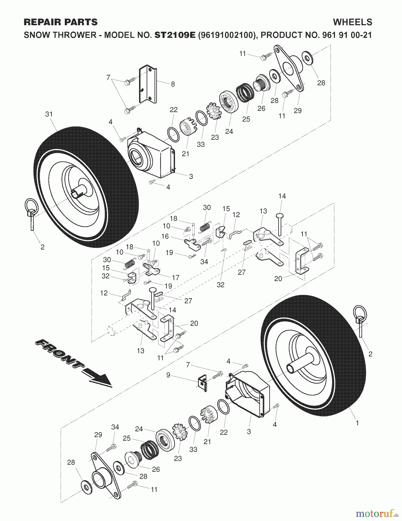 Jonsered Schneefräsen ST 2109 E (96191002100) - Jonsered Snow Thrower (2007-10) WHEELS TIRES