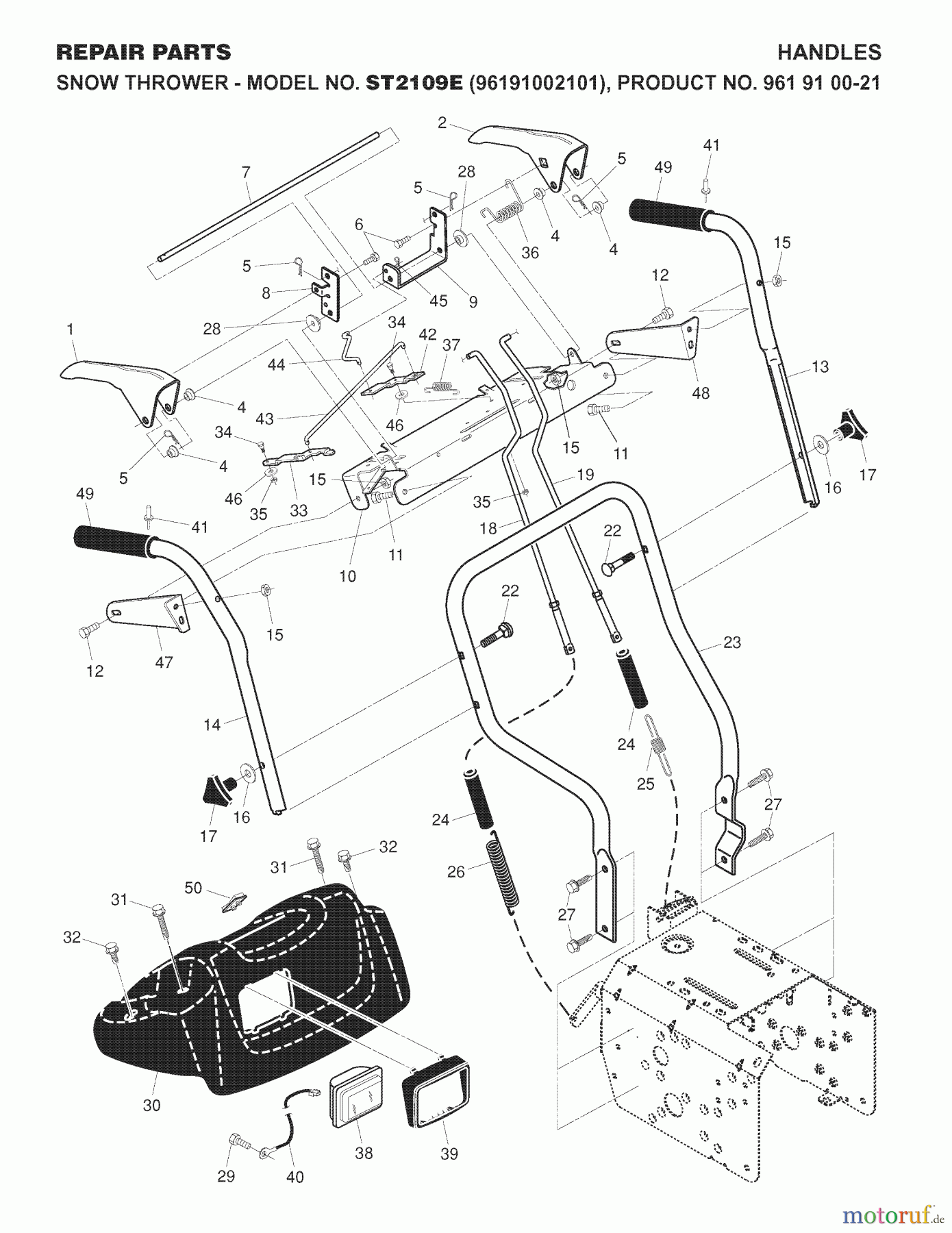 Jonsered Schneefräsen ST 2109 E (96191002101) - Jonsered Snow Thrower (2007-10) HANDLE