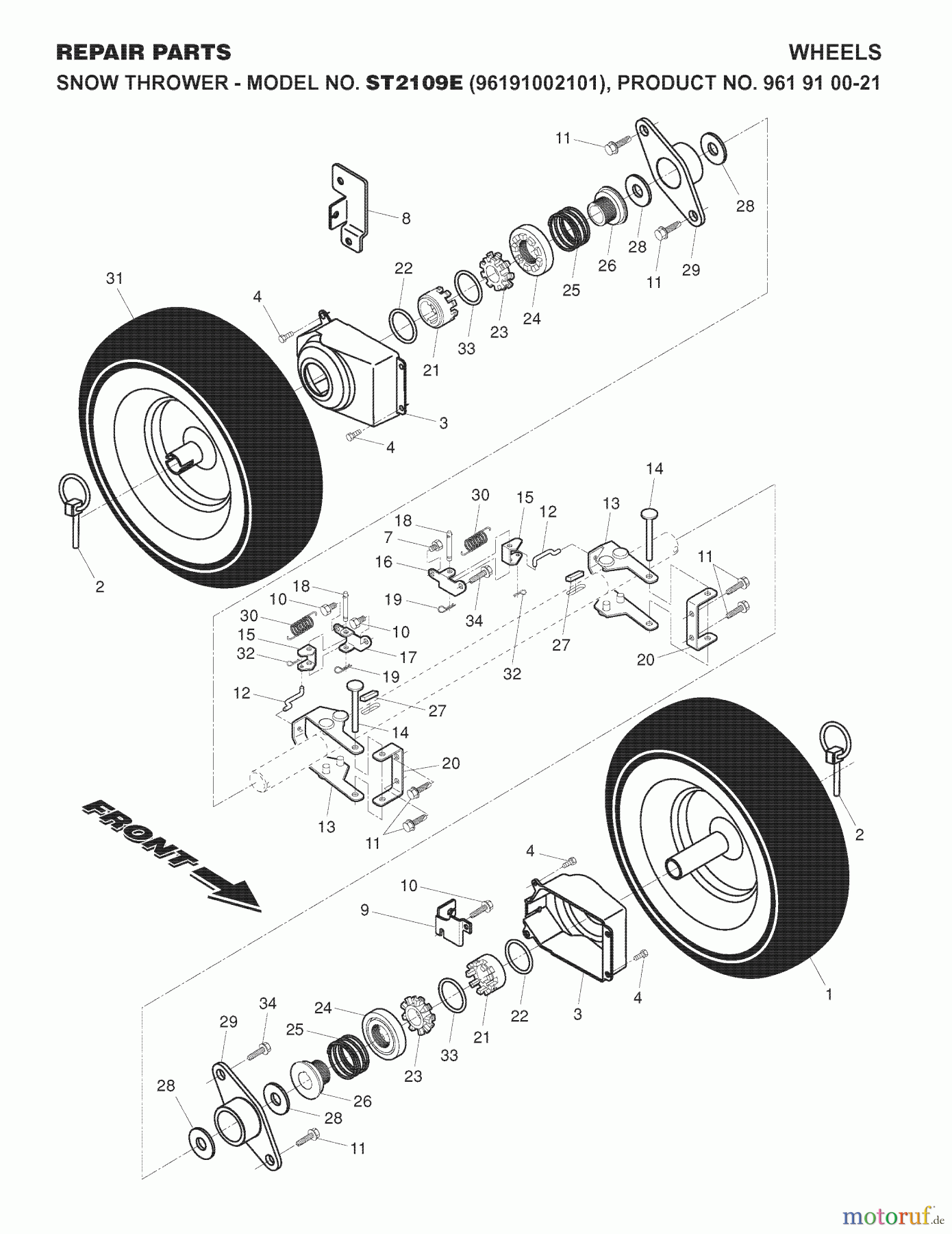  Jonsered Schneefräsen ST 2109 E (96191002101) - Jonsered Snow Thrower (2007-10) WHEELS TIRES