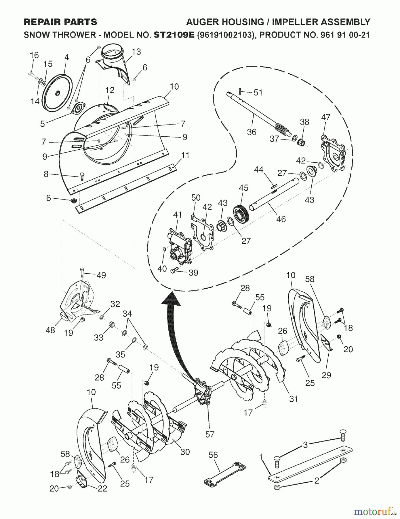 Jonsered Schneefräsen ST 2109 E (96191002103) - Jonsered Snow Thrower (2007-10) AUGER HOUSING IMPELLER