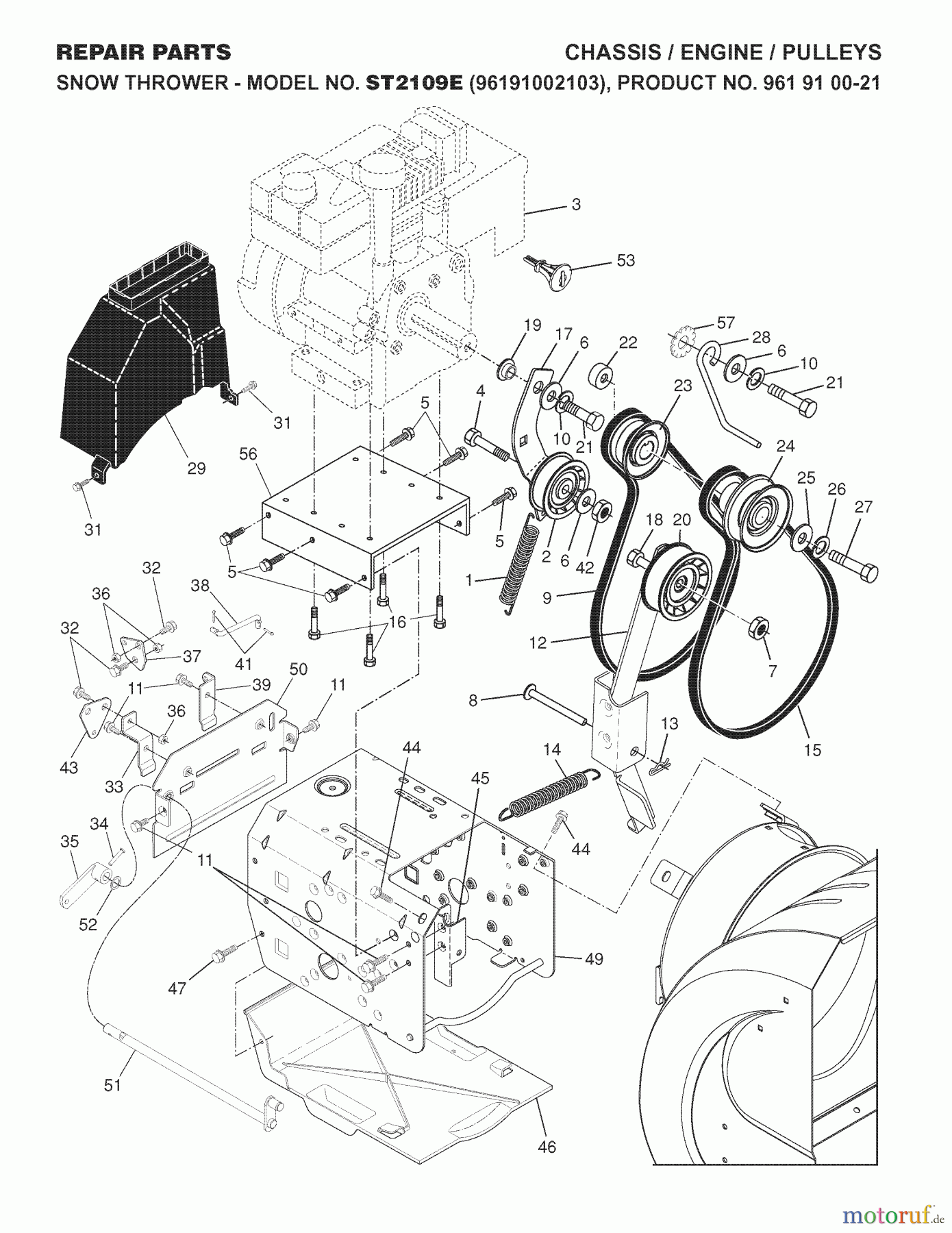  Jonsered Schneefräsen ST 2109 E (96191002103) - Jonsered Snow Thrower (2007-10) CHASSIS ENCLOSURES