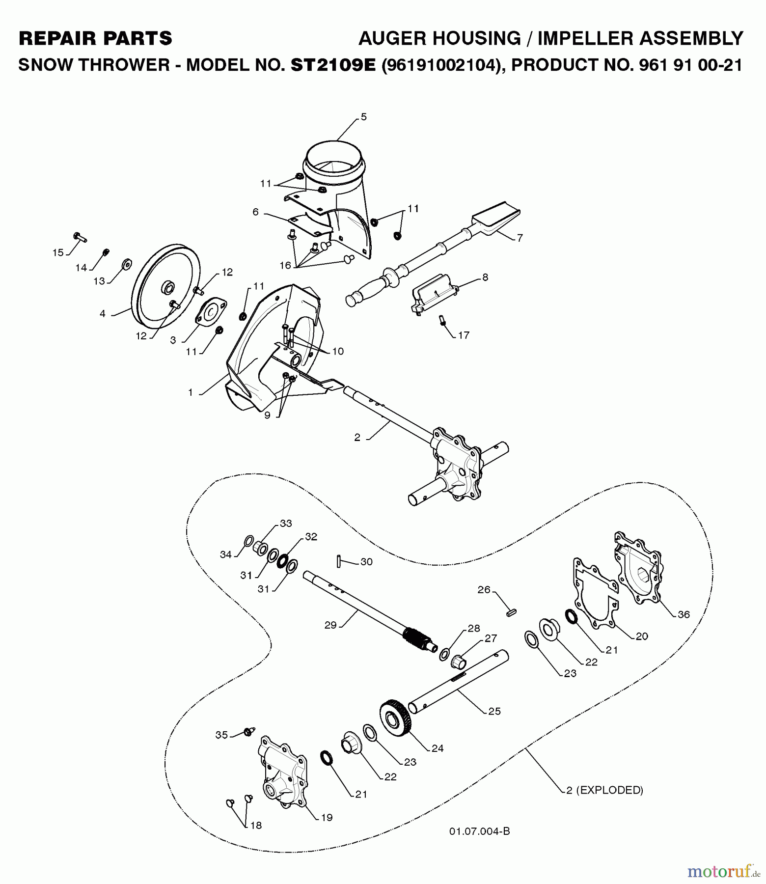 Jonsered Schneefräsen ST 2109 E (96191002104) - Jonsered Snow Thrower (2008-08) AUGER HOUSING IMPELLER #1