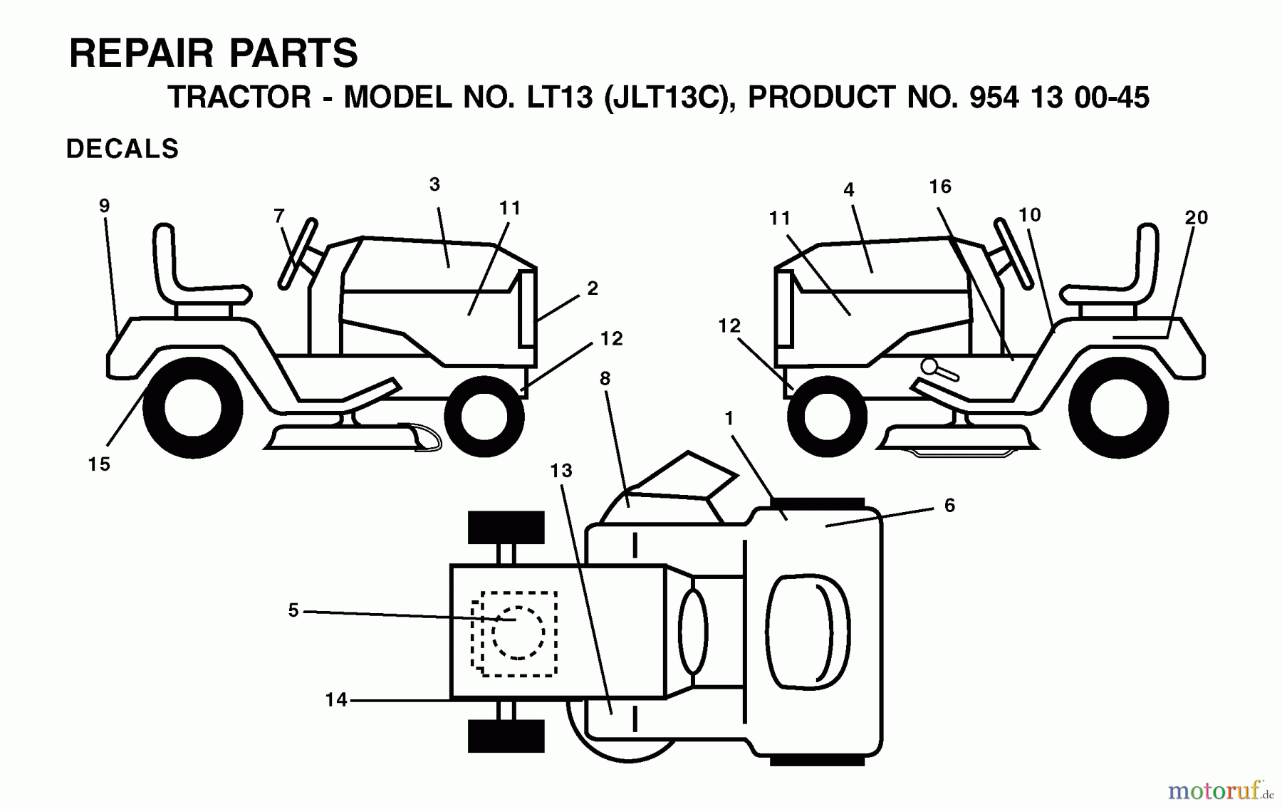 Jonsered Rasen und Garten Traktoren LT13 (JLT13C, 954130045) - Jonsered Lawn & Garden Tractor (2001-09) DECALS