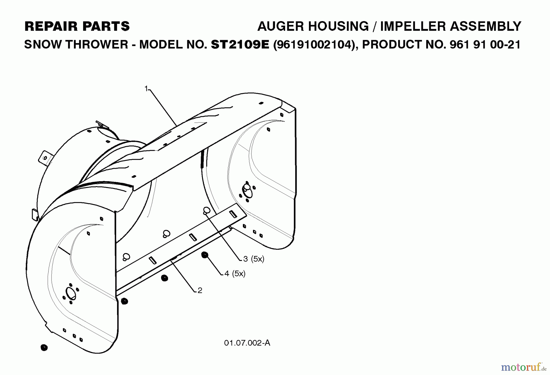  Jonsered Schneefräsen ST 2109 E (96191002104) - Jonsered Snow Thrower (2008-08) AUGER HOUSING IMPELLER #5