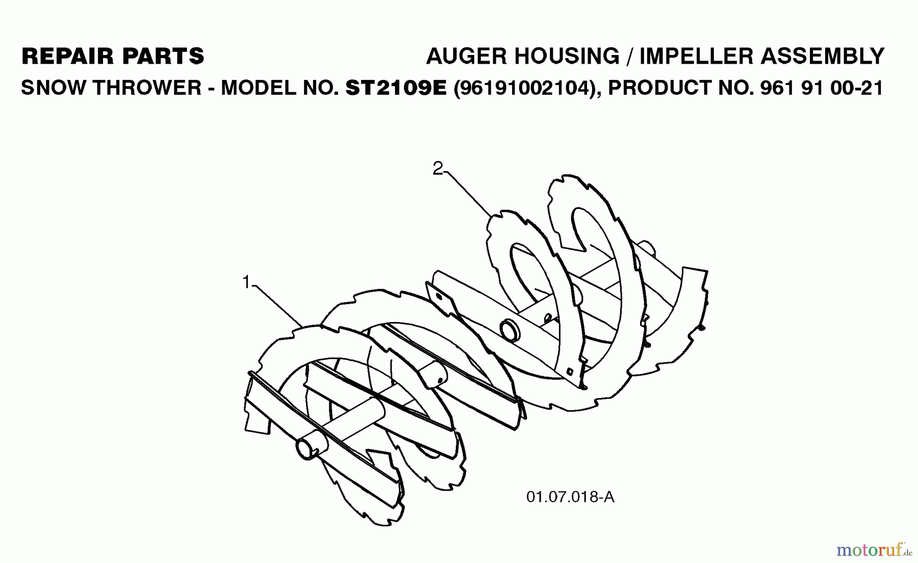 Jonsered Schneefräsen ST 2109 E (96191002104) - Jonsered Snow Thrower (2008-08) AUGER HOUSING IMPELLER #6